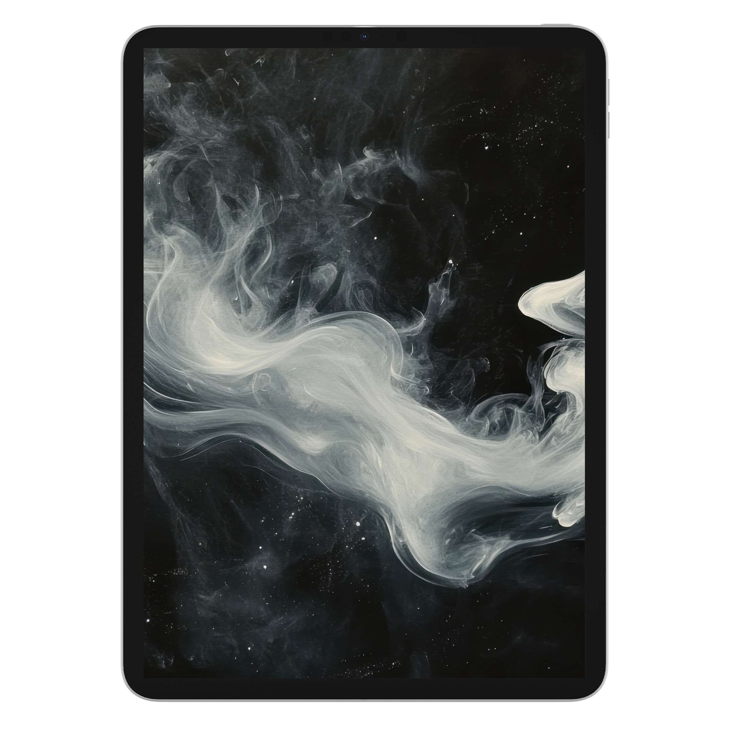 Elegant swirling black and white iPad wallpaper evokes calm with its dreamy abstract design perfect for tablet background digital download