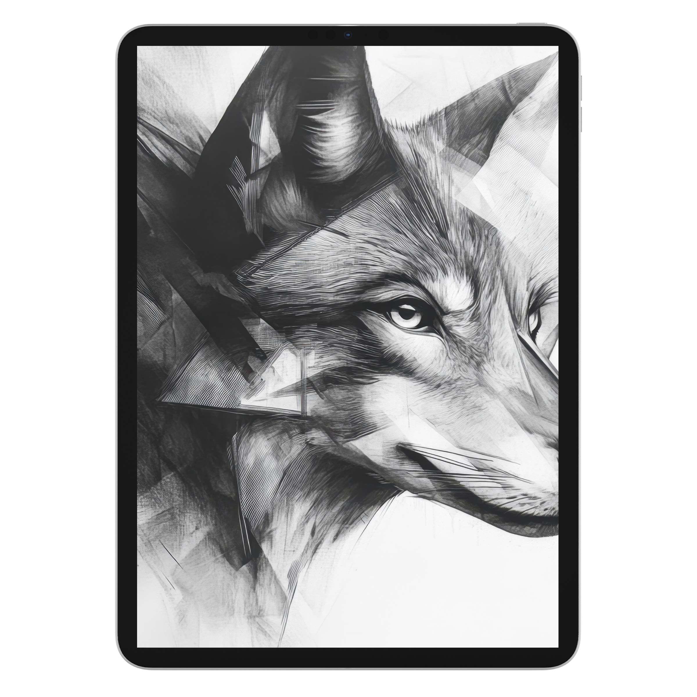 Elegant black and white iPad wallpaper featuring abstract fox design digital download for a calming tablet background ambiance