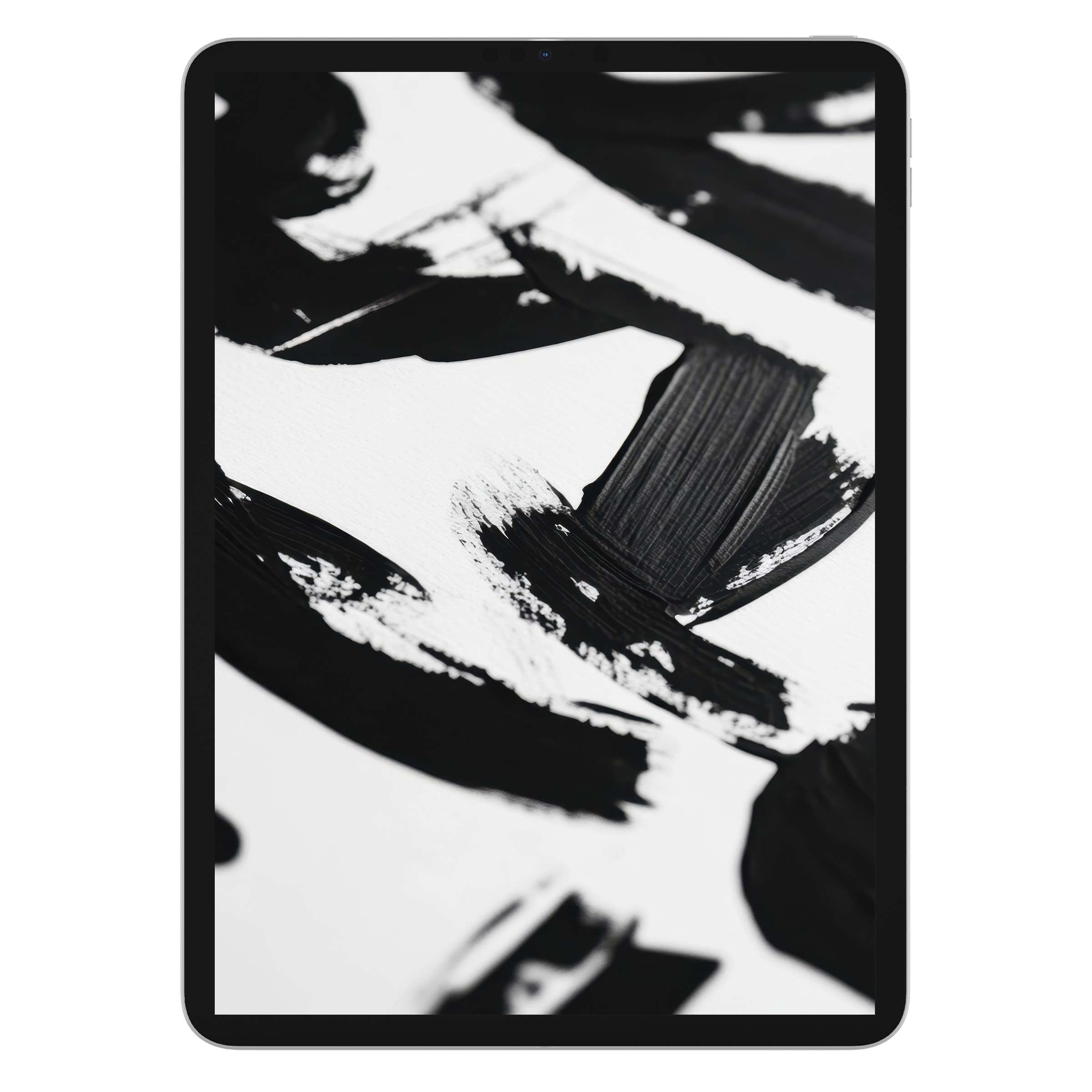 Black and white iPad wallpaper featuring abstract brushstrokes for a tranquil tablet background digital download elegant design