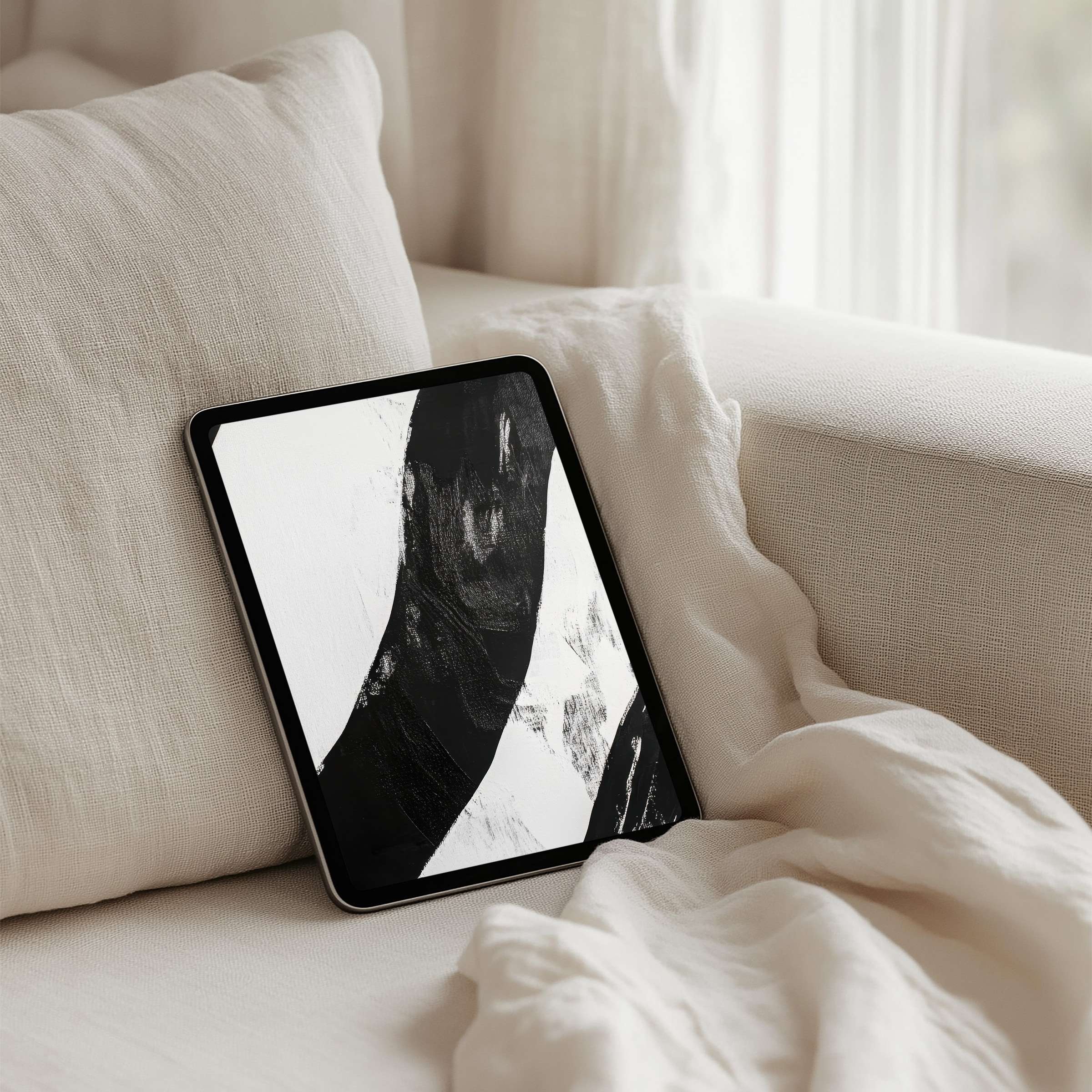 Elegant black and white abstract art enhances calm and mindfulness for iPad background instant download suitable for any tablet