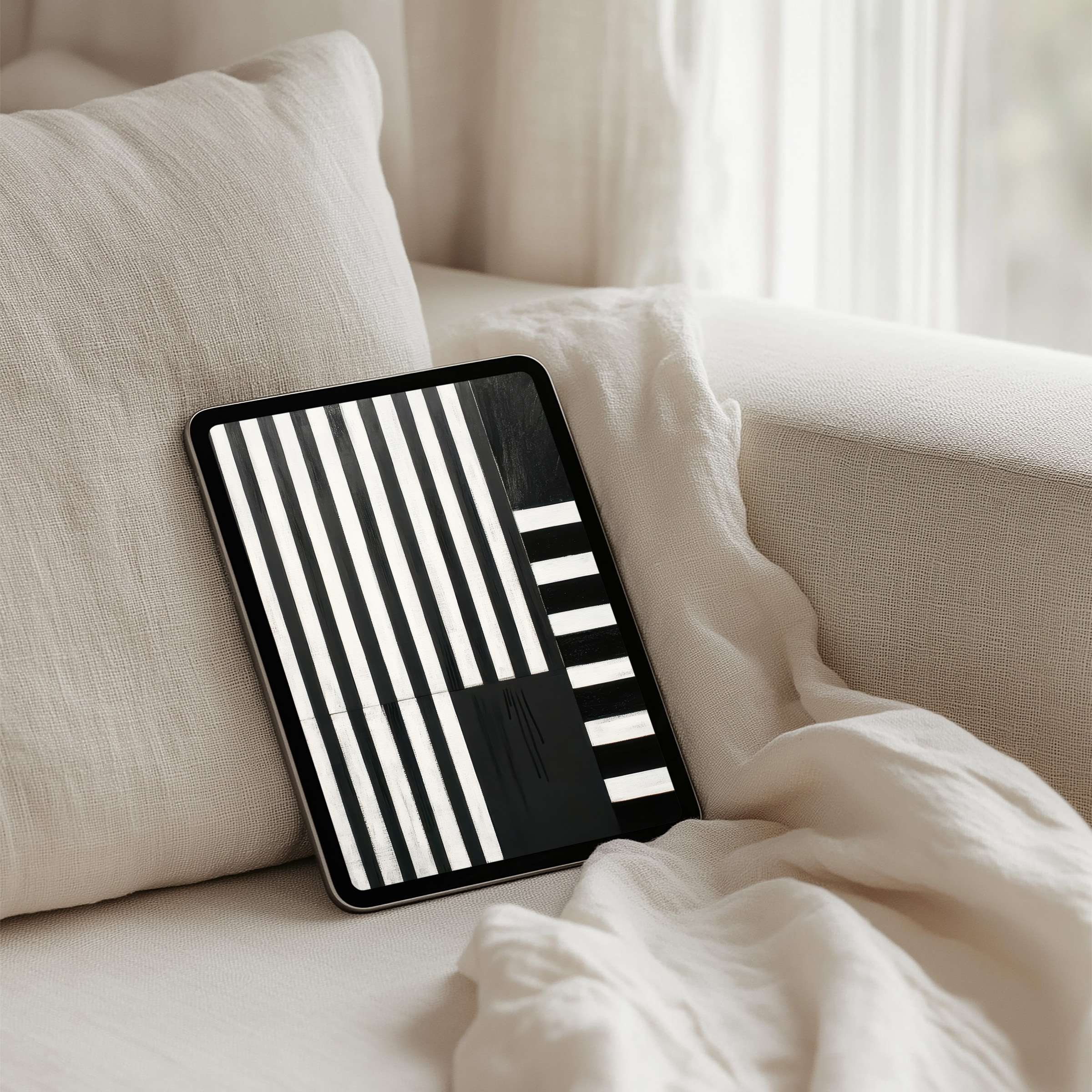 Elegant black and white abstract iPad background for instant download designed to inspire calm and fit any tablet seamlessly