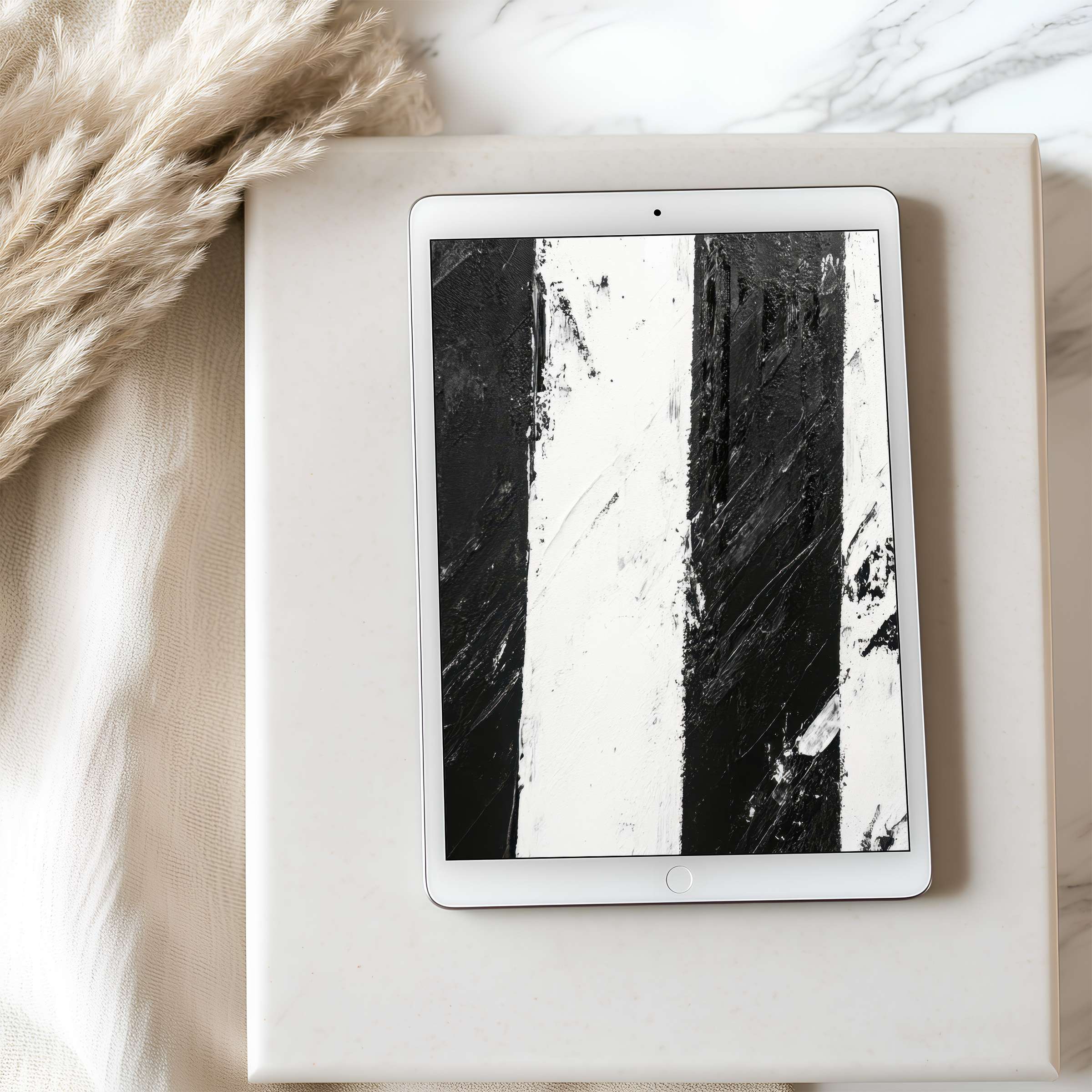 Black and white abstract tablet wallpaper in high resolution elevates any space with modern elegance suitable for digital download