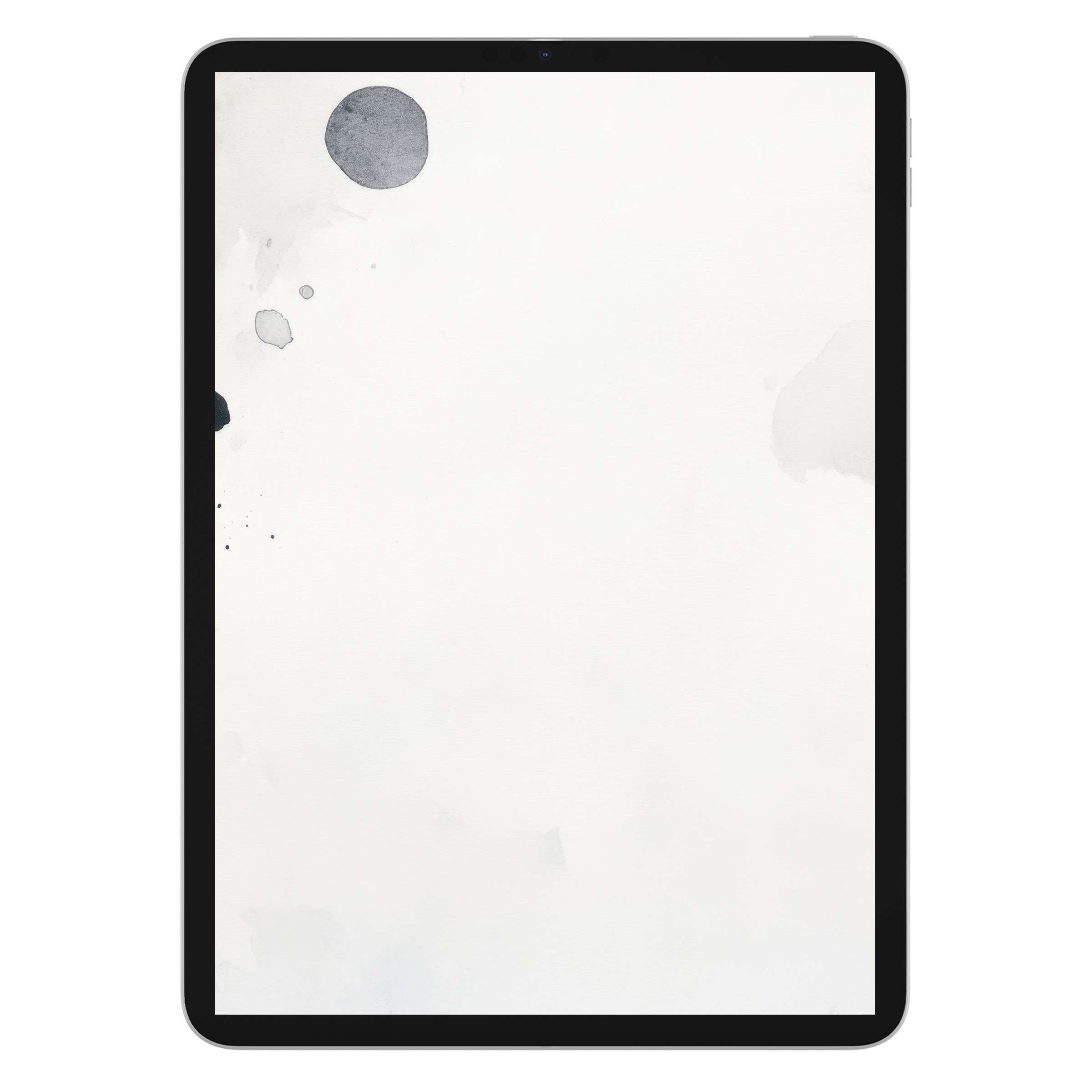 Elegant black and white iPad wallpaper featuring soft ink splatters perfect for a calming tablet background digital download