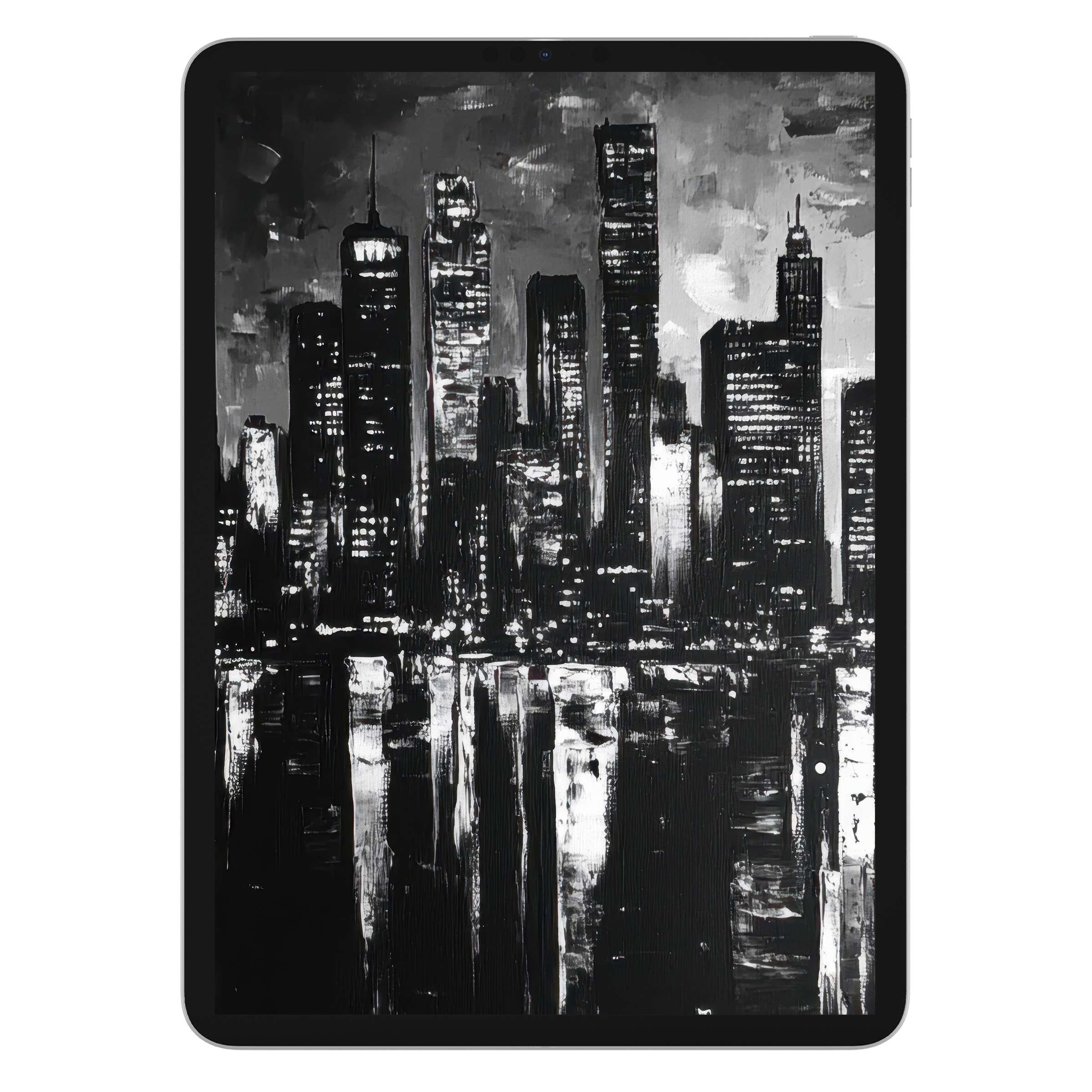 Black and white iPad wallpaper showcasing an abstract cityscape for an elegant tablet background digital download appealing to modern tastes