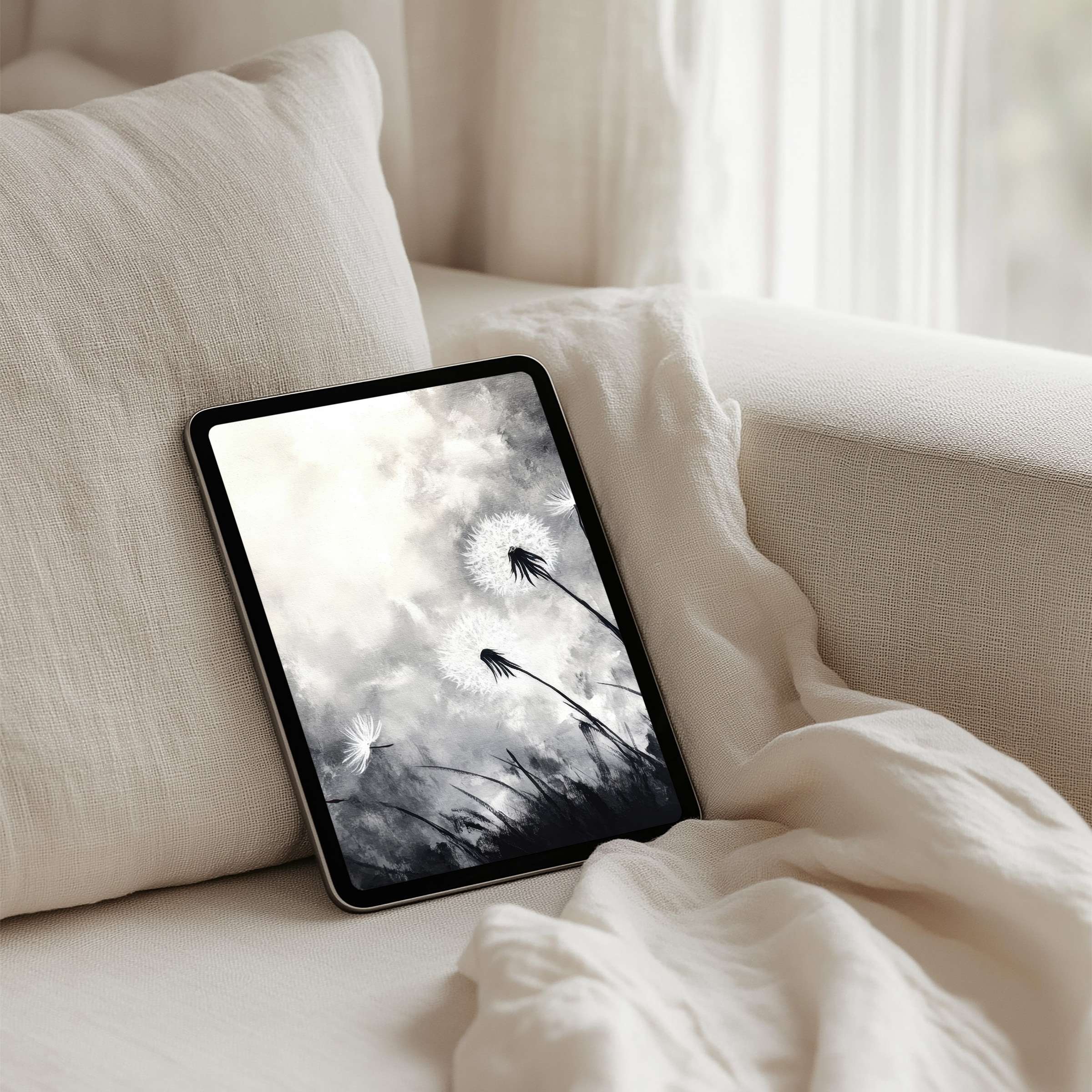 Elegant dandelion art for iPad background offers instant download perfect for tablet users seeking calm inspiration and style