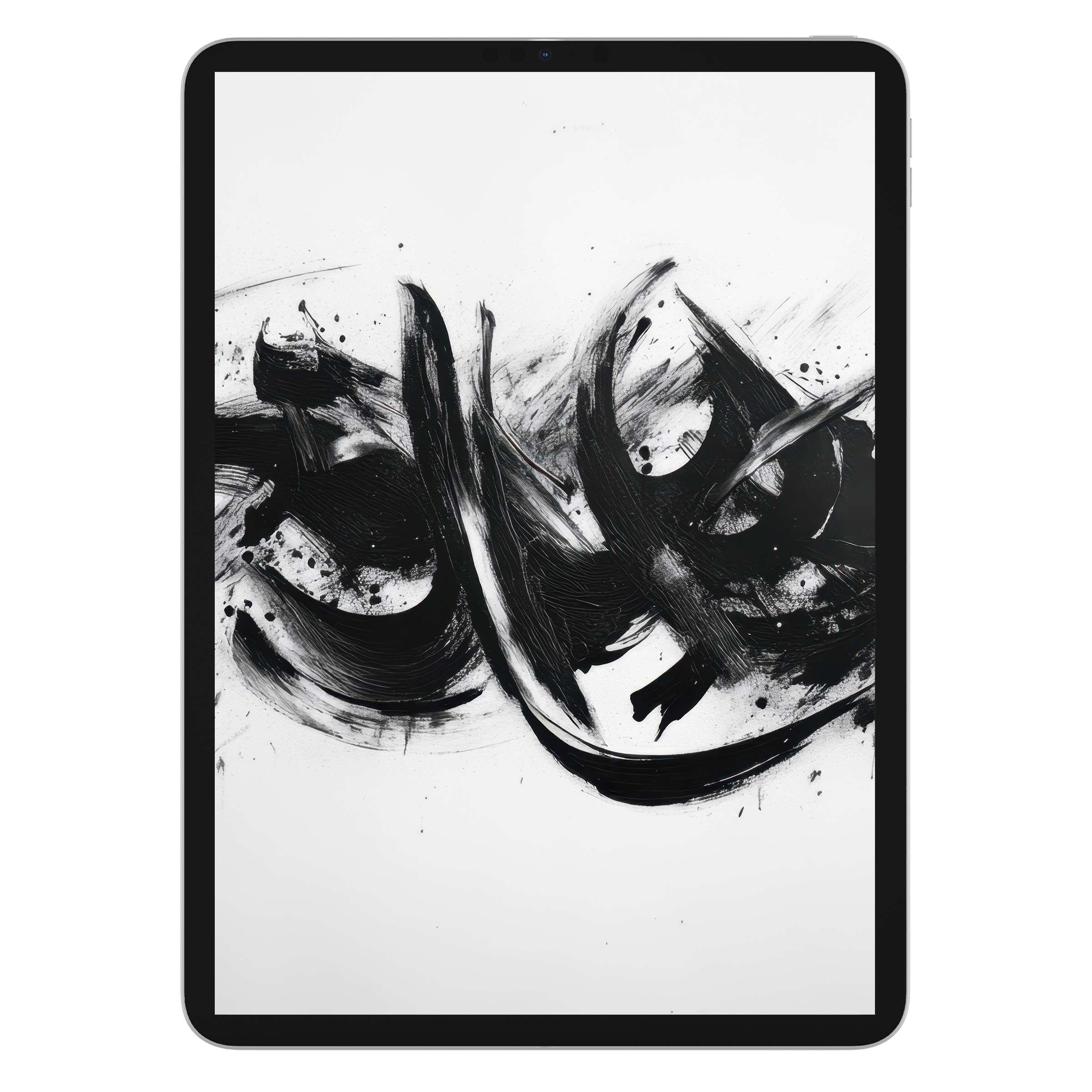 Dynamic black brushstrokes evoke elegance in this black and white iPad wallpaper digital download suitable for any tablet background