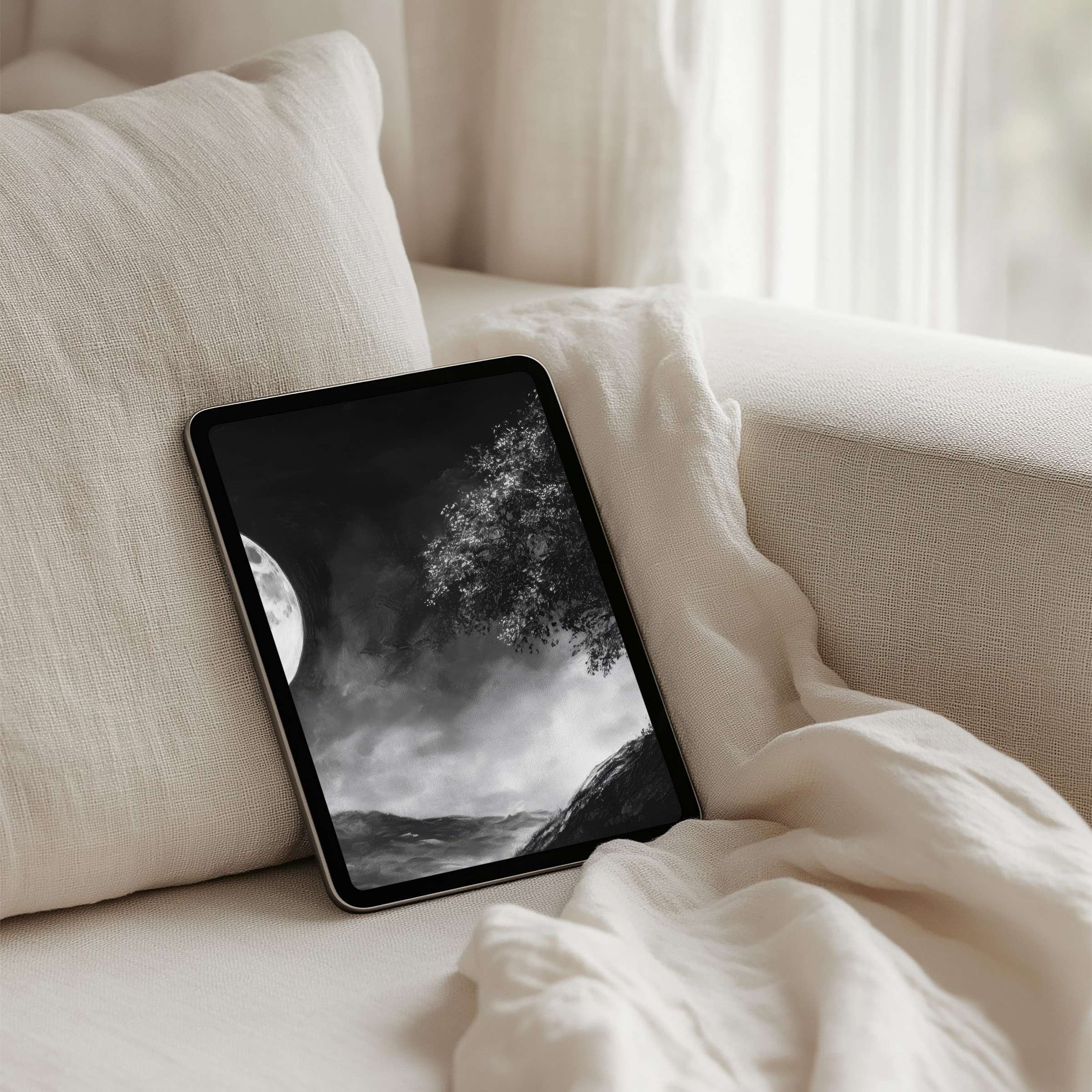 Elegant monochrome landscape art adds calm inspiration to your iPad background with instant download for any tablet user