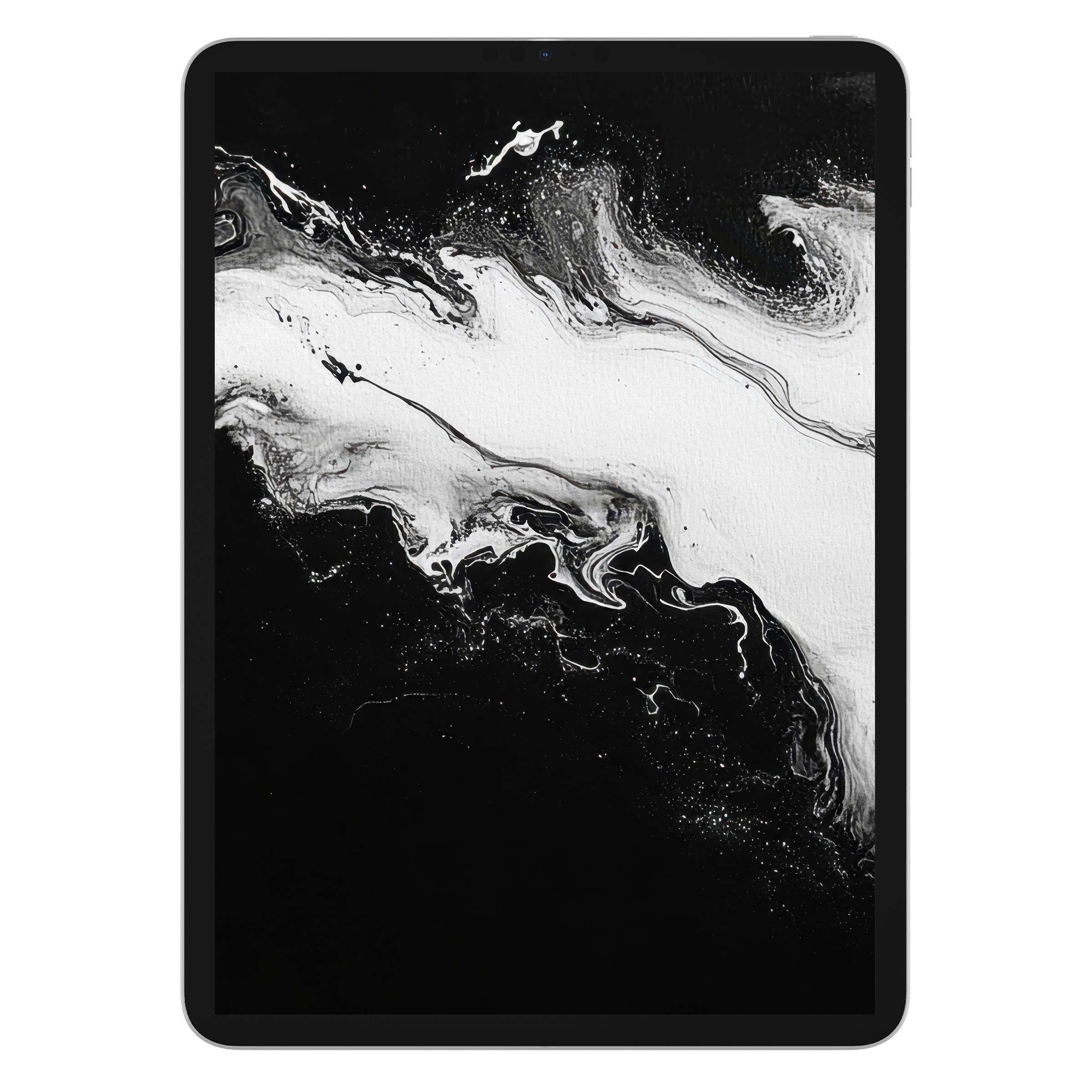 Elegant black and white iPad wallpaper with swirling abstract pattern offers a calming digital download for tablet backgrounds