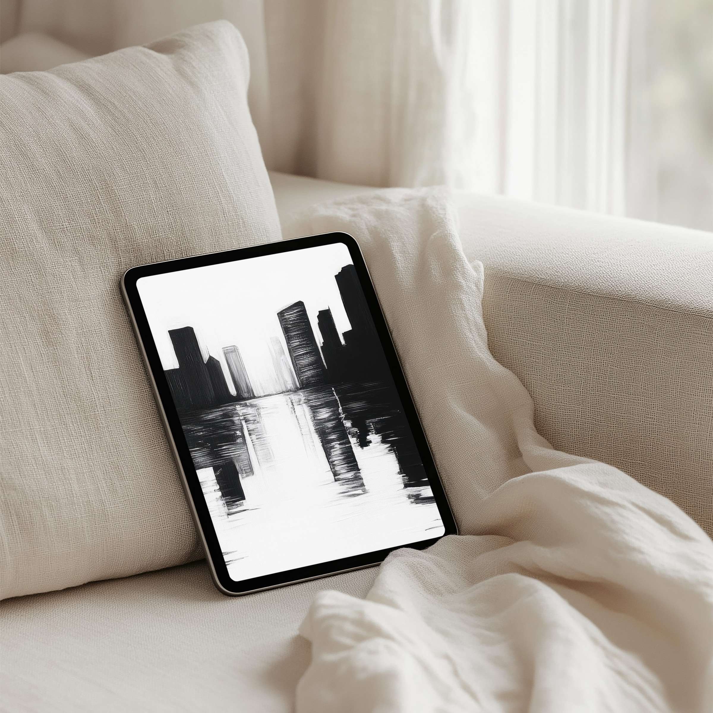 Elevate your iPad background with this elegant monochrome skyline art for instant download on tablet devices creating calm inspiration