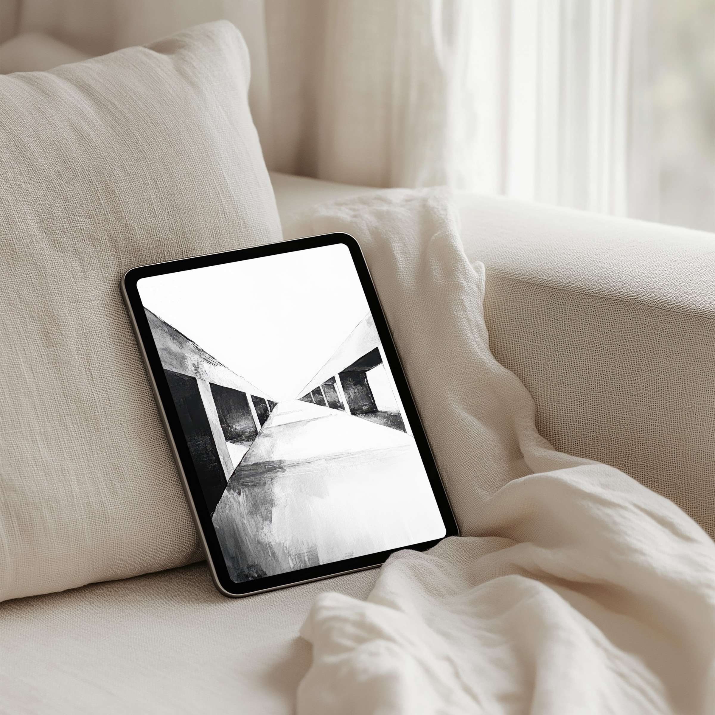 Elegant monochrome abstract art iPad background for instant download inspires calm and mindfulness on any tablet setting
