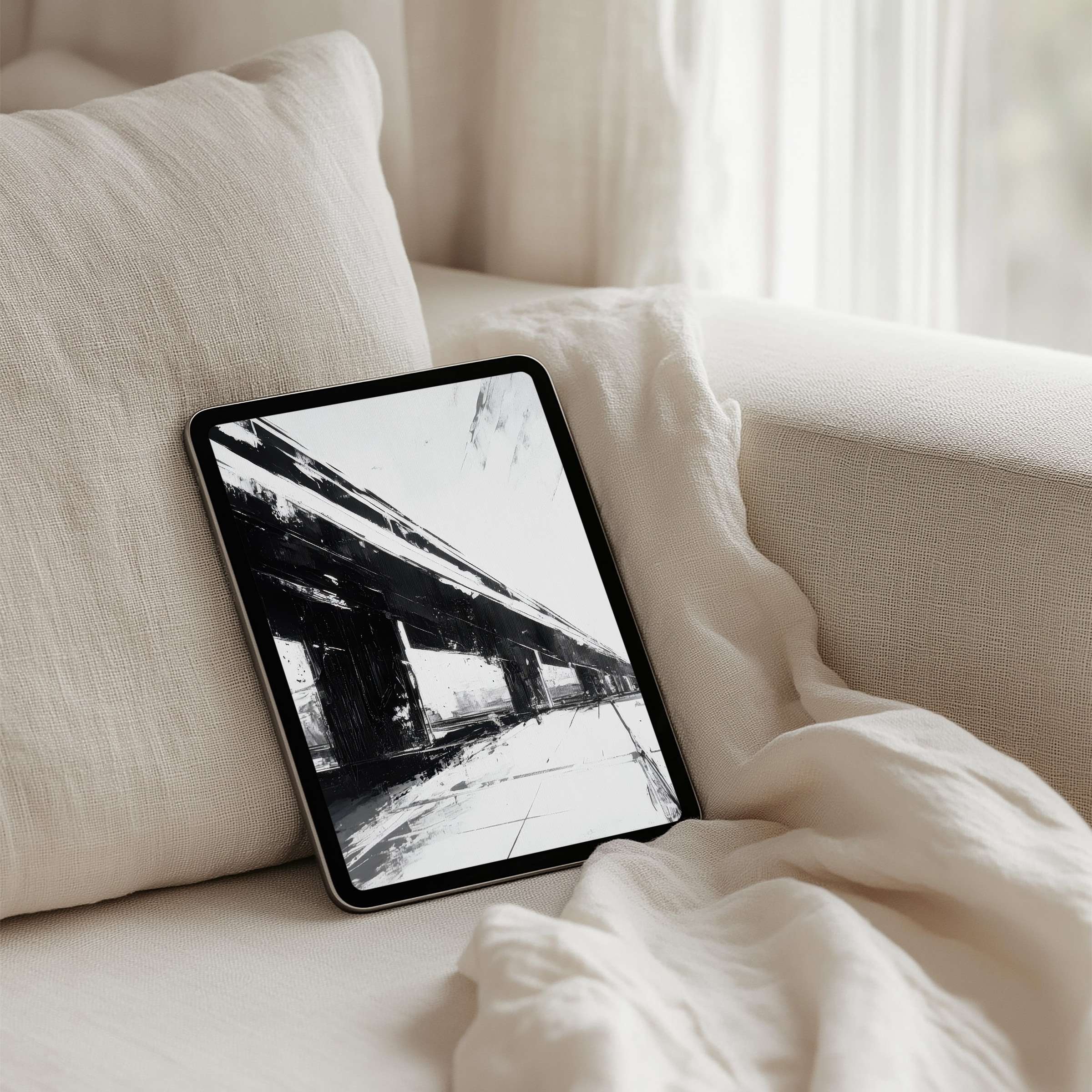Elegant minimalist iPad background in monochrome abstract style offers instant download for any tablet, inspiring calm and mindfulness