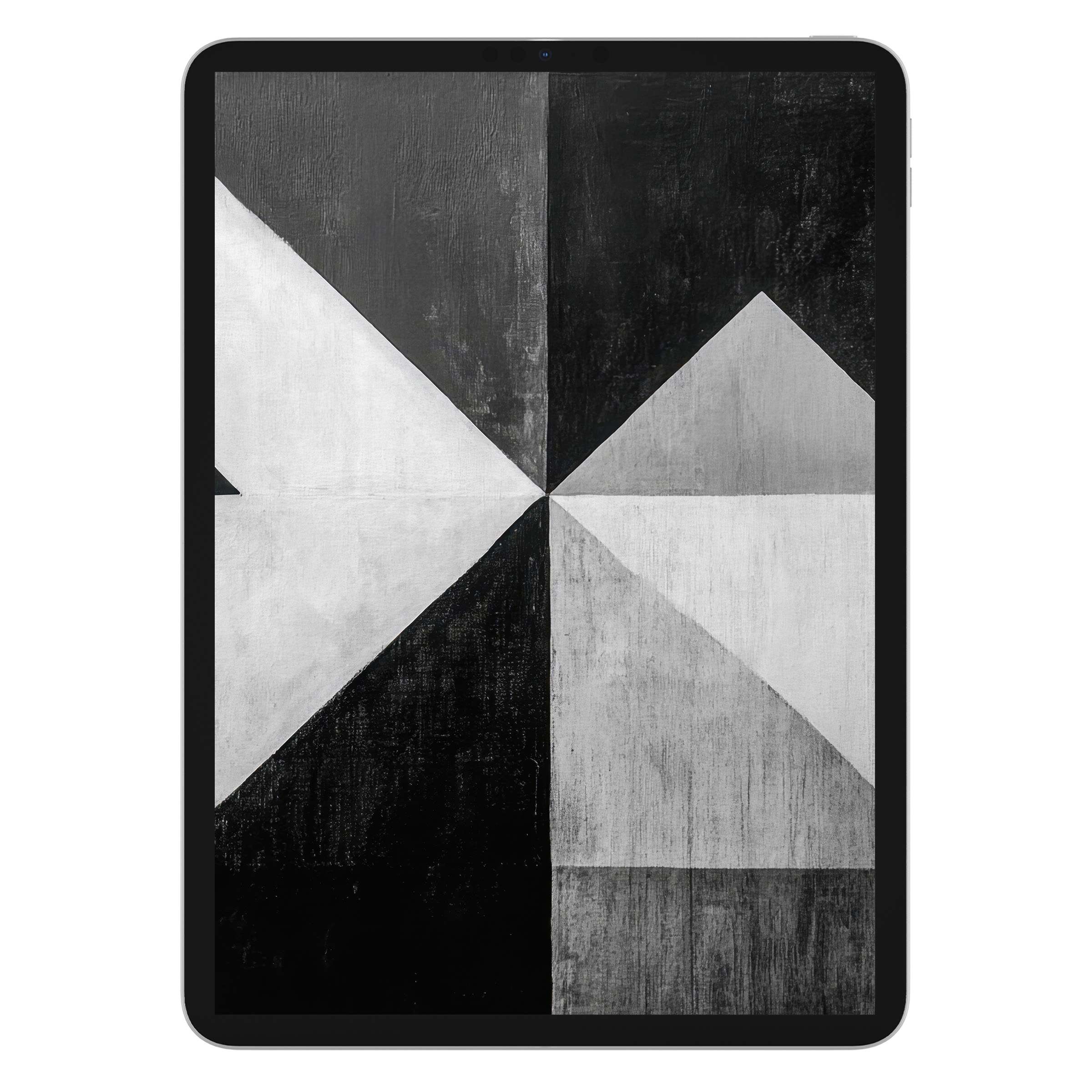 Modern geometric black and white iPad wallpaper for digital download, offering an elegant tablet background with minimalist design