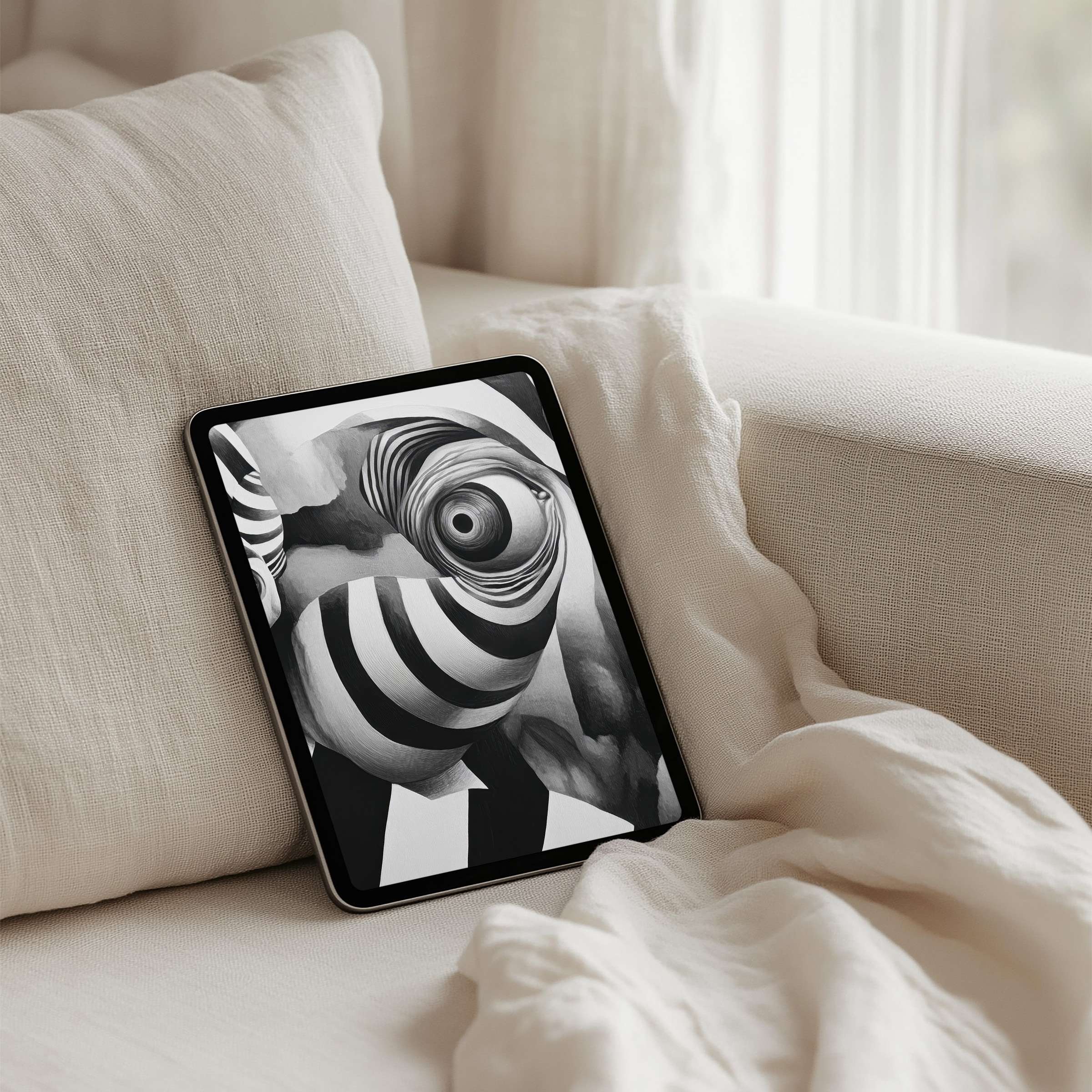 Elegant black and white abstract iPad background evokes calm inspiration for your tablet instant download sustainable art collection
