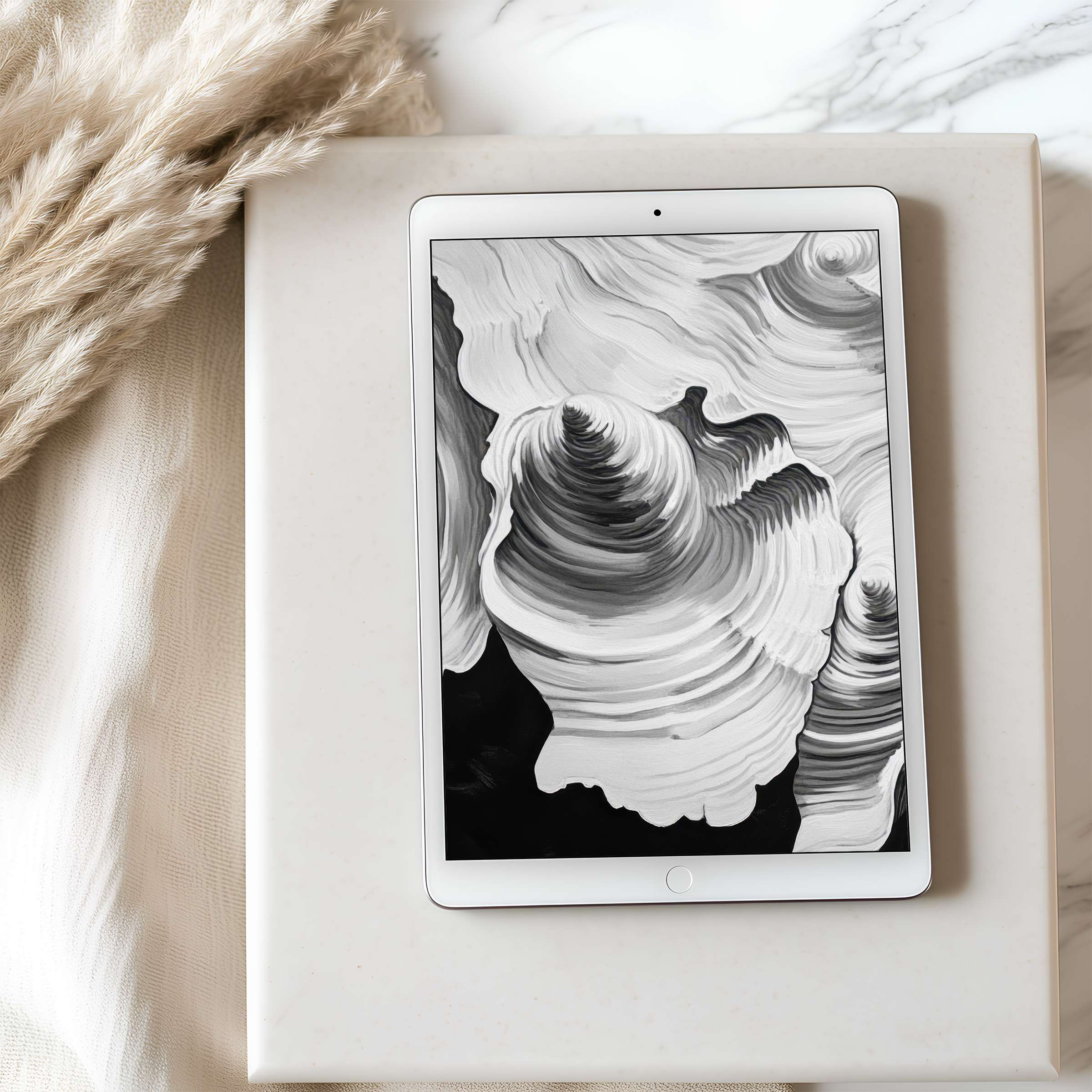Monochrome abstract design tablet wallpaper offers serene elegance, ideal for high-resolution iPad backgrounds or digital downloads