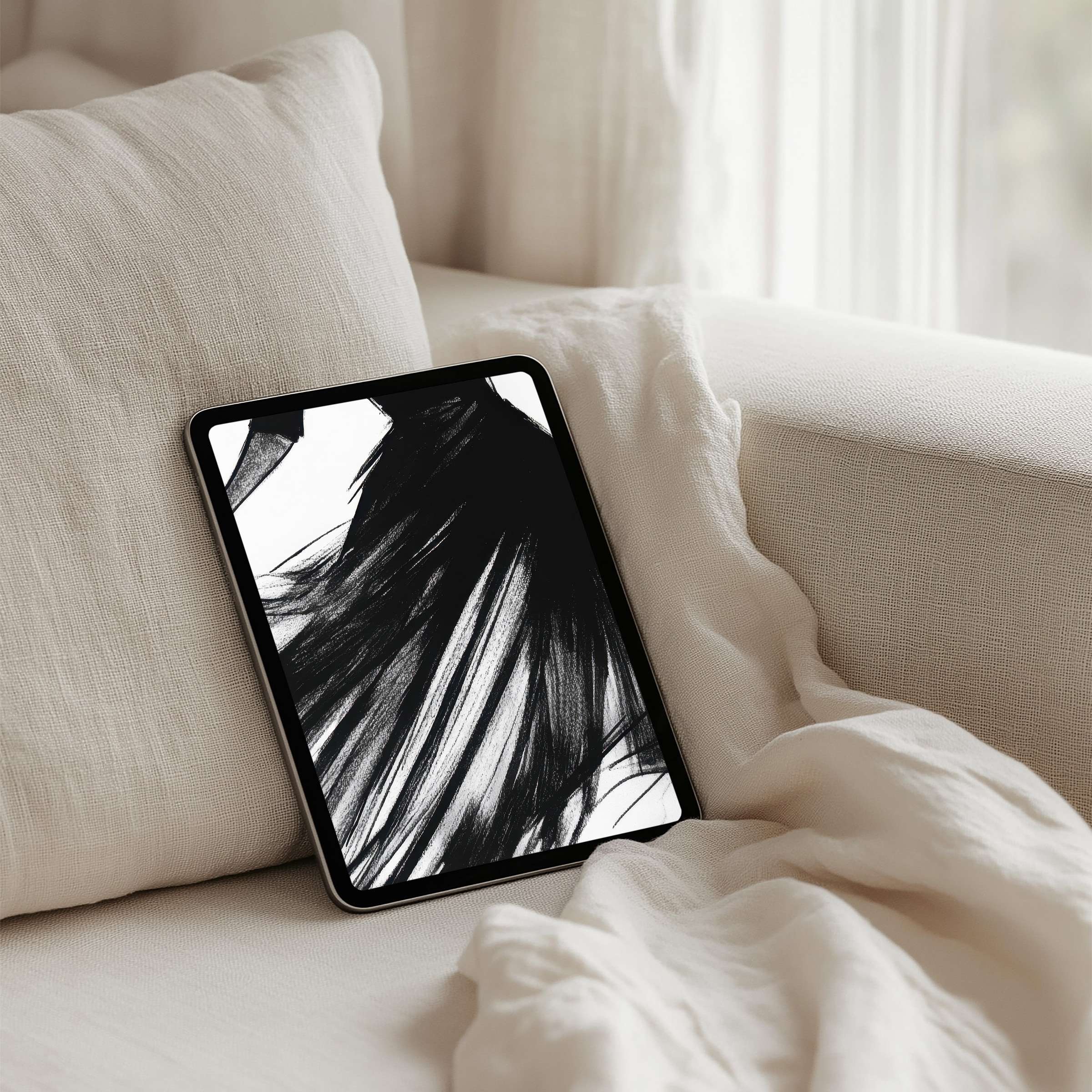 Elegant black-and-white abstract iPad background offers instant download for any tablet inspiring calm and mindful elegance