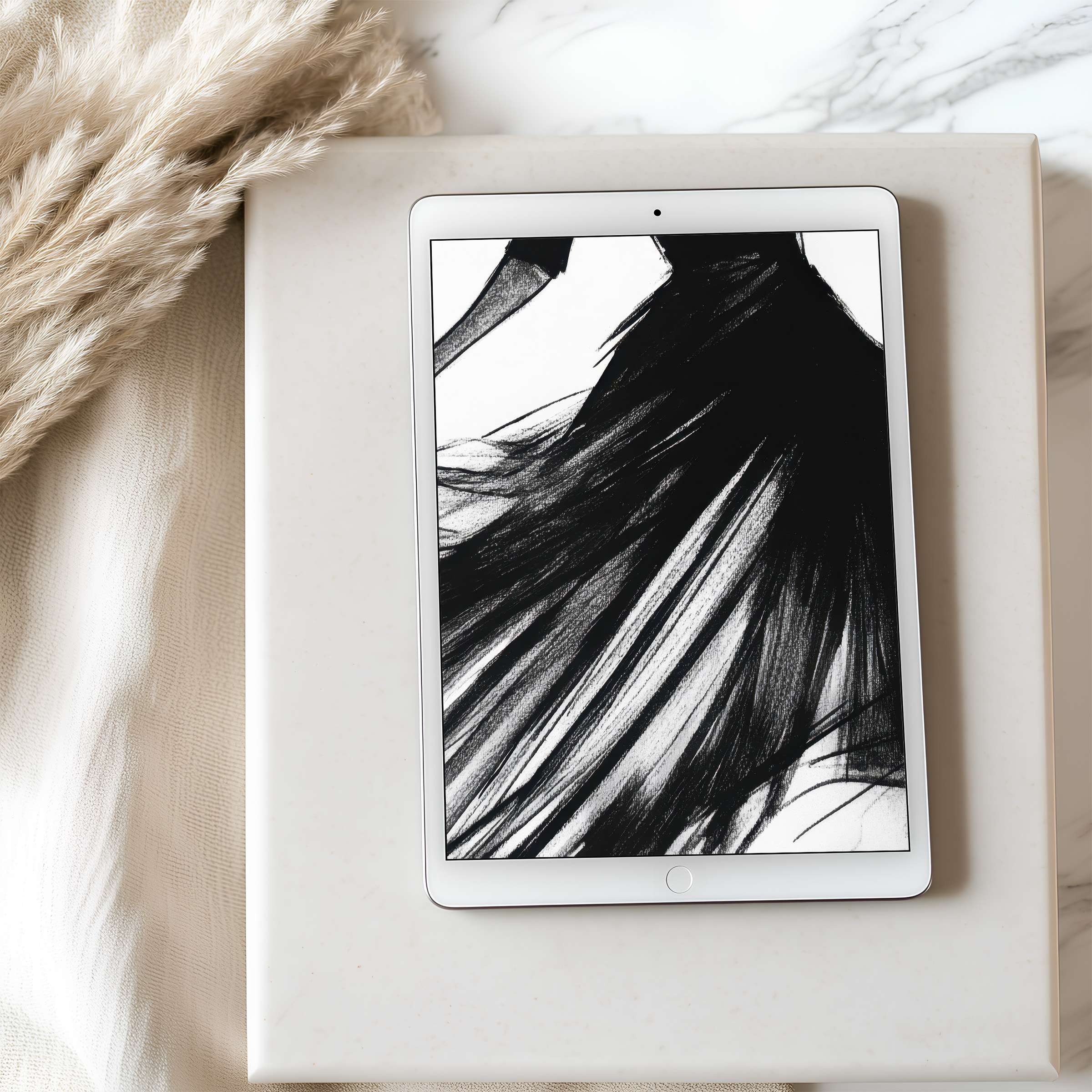 Monochrome brushstroke tablet wallpaper exudes modern elegance, elevating any space while ensuring high resolution for digital download