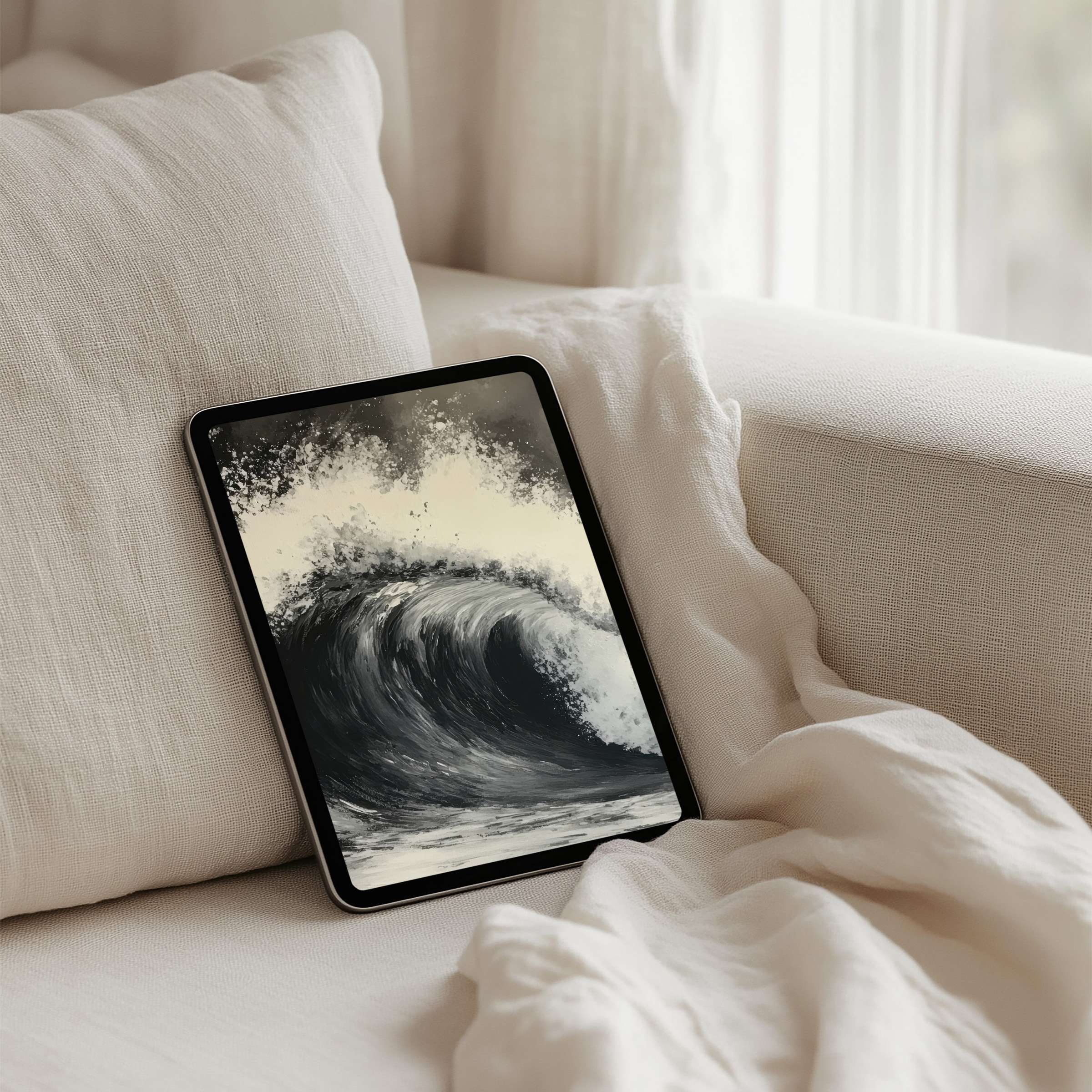 Elegant wave design iPad background offering instant download to inspire calm and mindfulness on any tablet like Samsung or Android