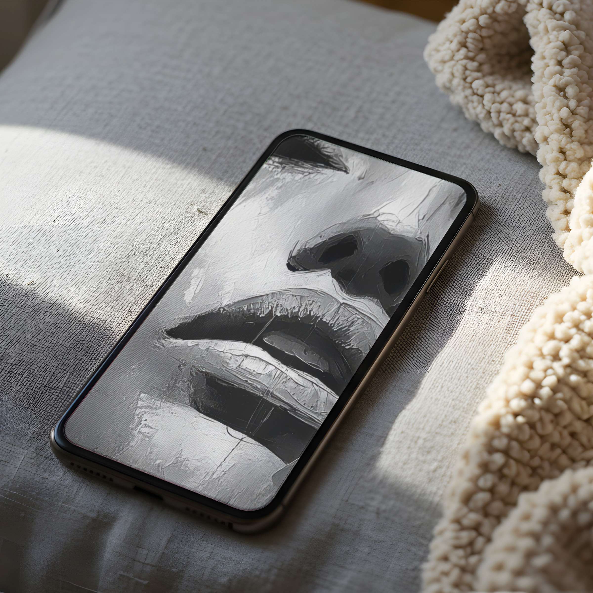 Elegant phone wallpaper featuring grayscale abstract portrait, perfect for calming aesthetics on iPhone, high resolution digital download