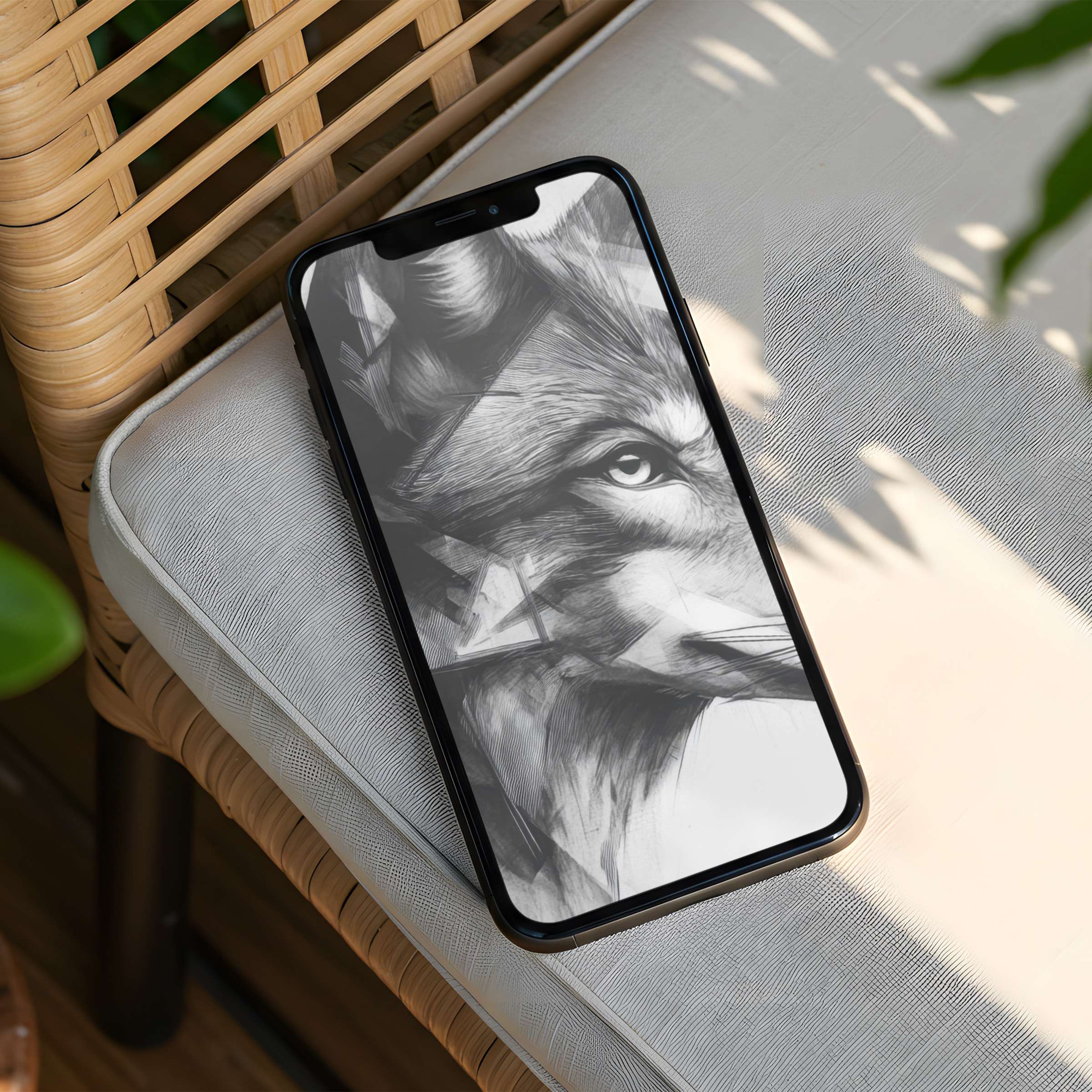 Elegant black and white fox illustration iPhone background for instant download brings mindful calm, fitting any phone screen beautifully
