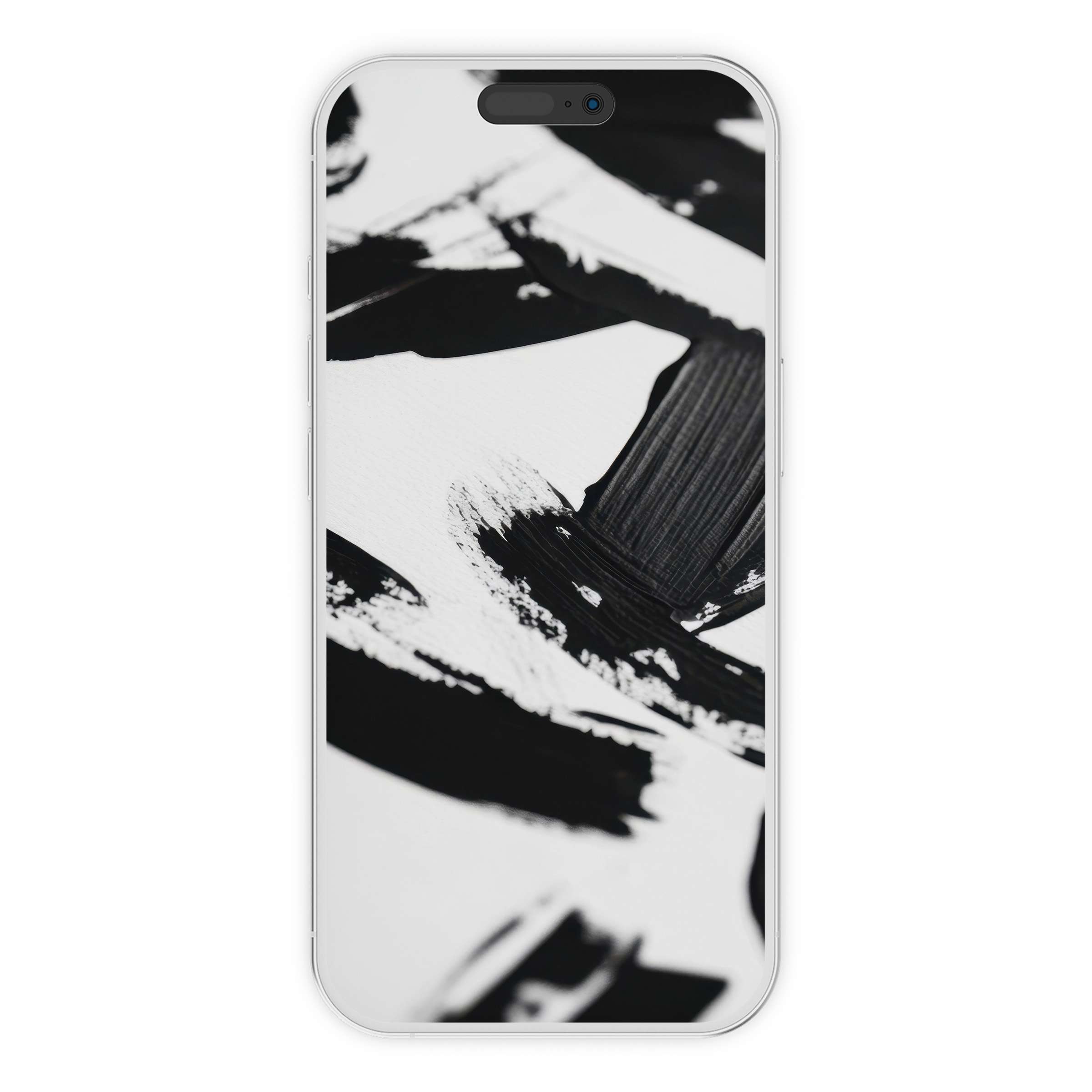 Elegant black and white iPhone wallpaper featuring abstract brushstrokes, perfect for calming phone background and digital download use