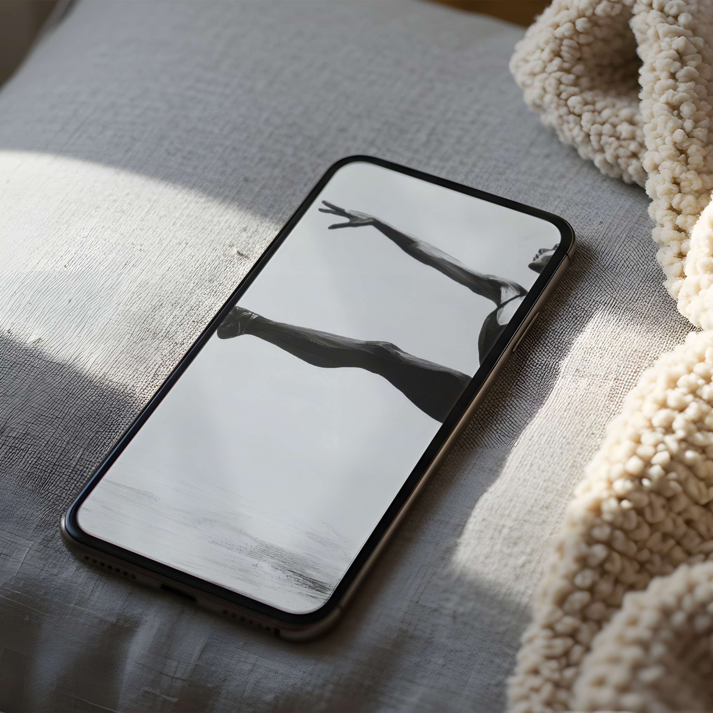 Elegant black and white phone wallpaper featuring a graceful dancer's silhouette, perfect for iPhone and Android, offering serenity in high resolution