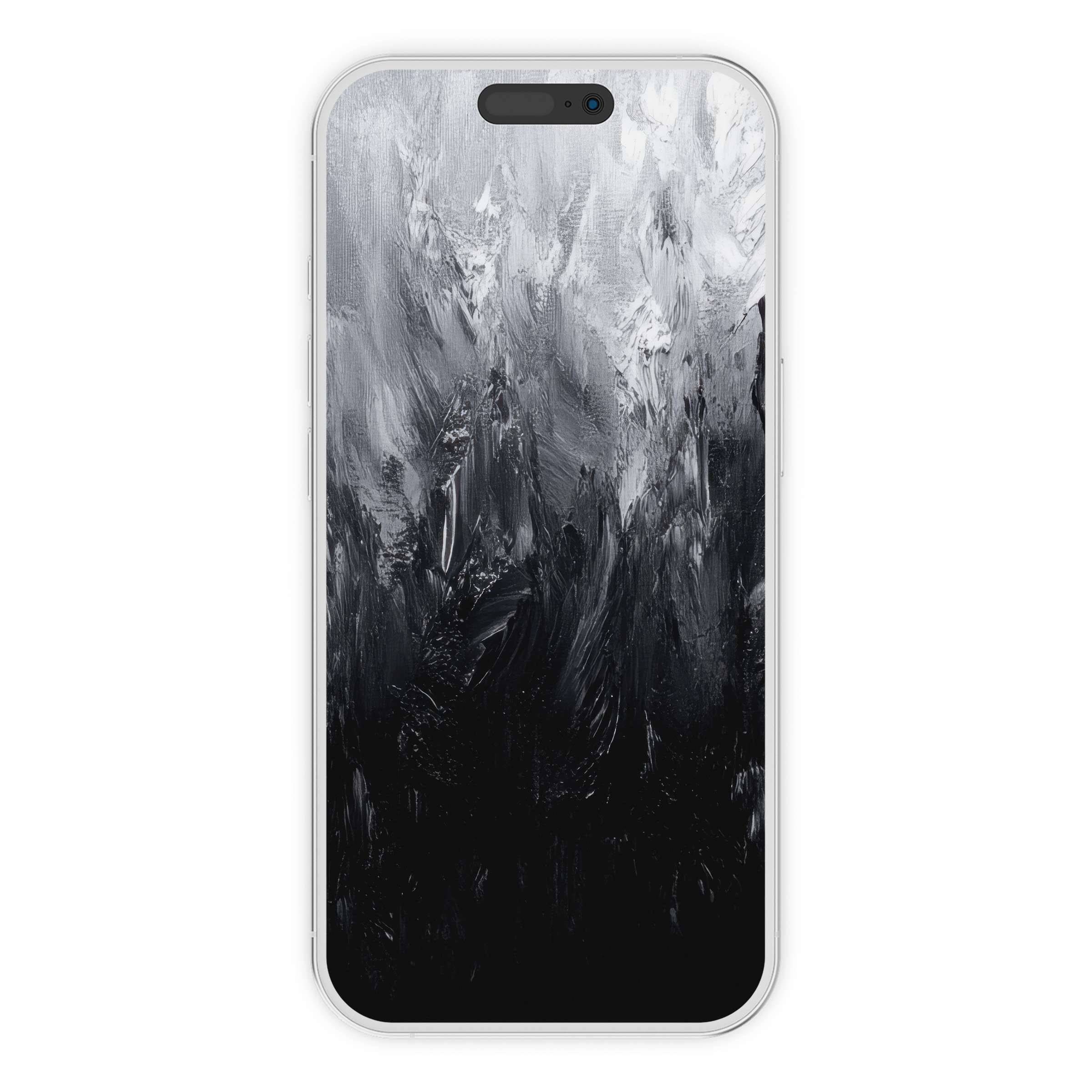 Elegant black and white iPhone wallpaper featuring abstract brush textures creates a serene digital download phone background for all devices