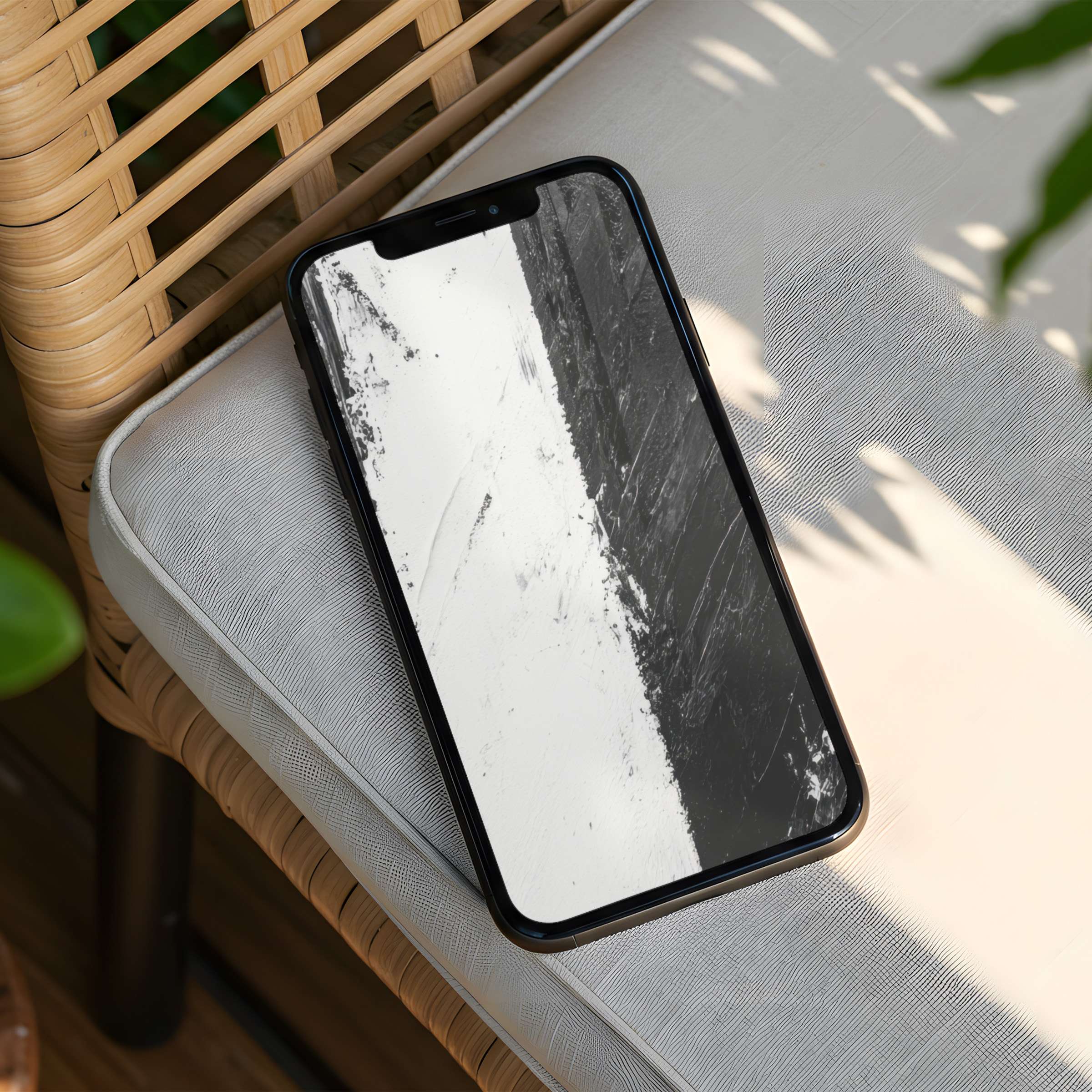 Elegant monochrome iPhone background with abstract brush strokes offers calm and mindfulness instant download for any phone users