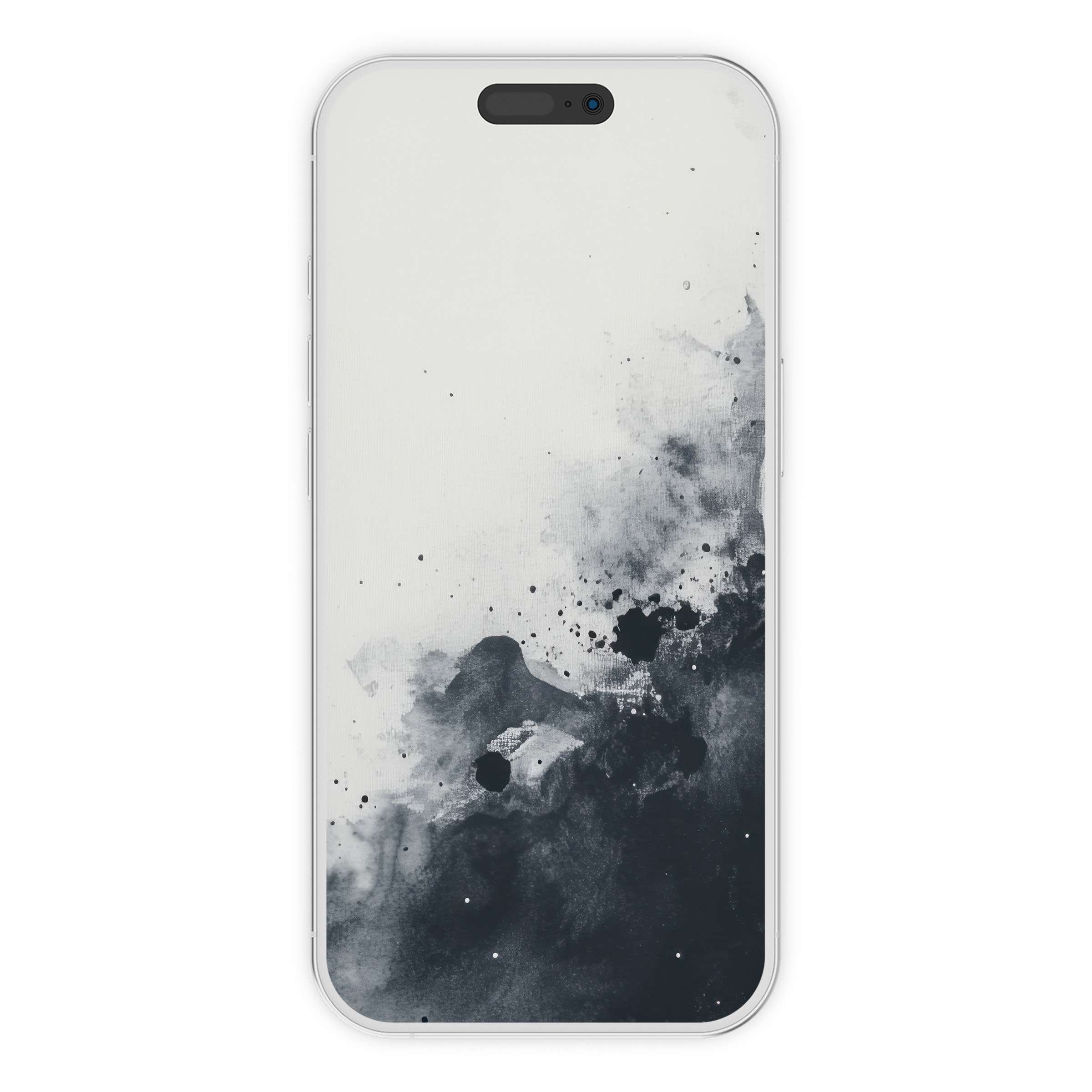 Elegant black and white iPhone wallpaper with abstract ink splashes offers a soothing phone background perfect for digital download