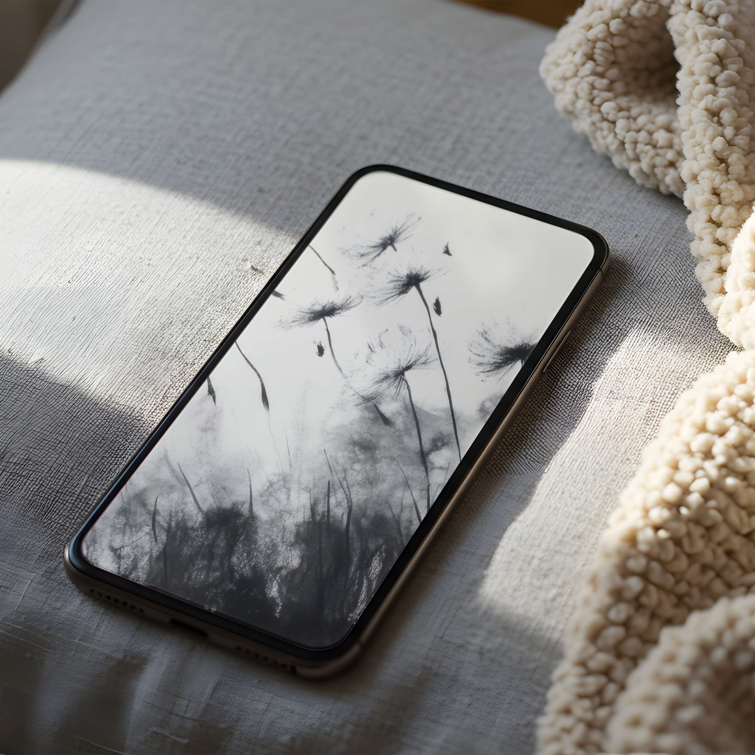 Elegant phone wallpaper with black and white floral design on high resolution screen offers tranquility for iPhone or Android devices