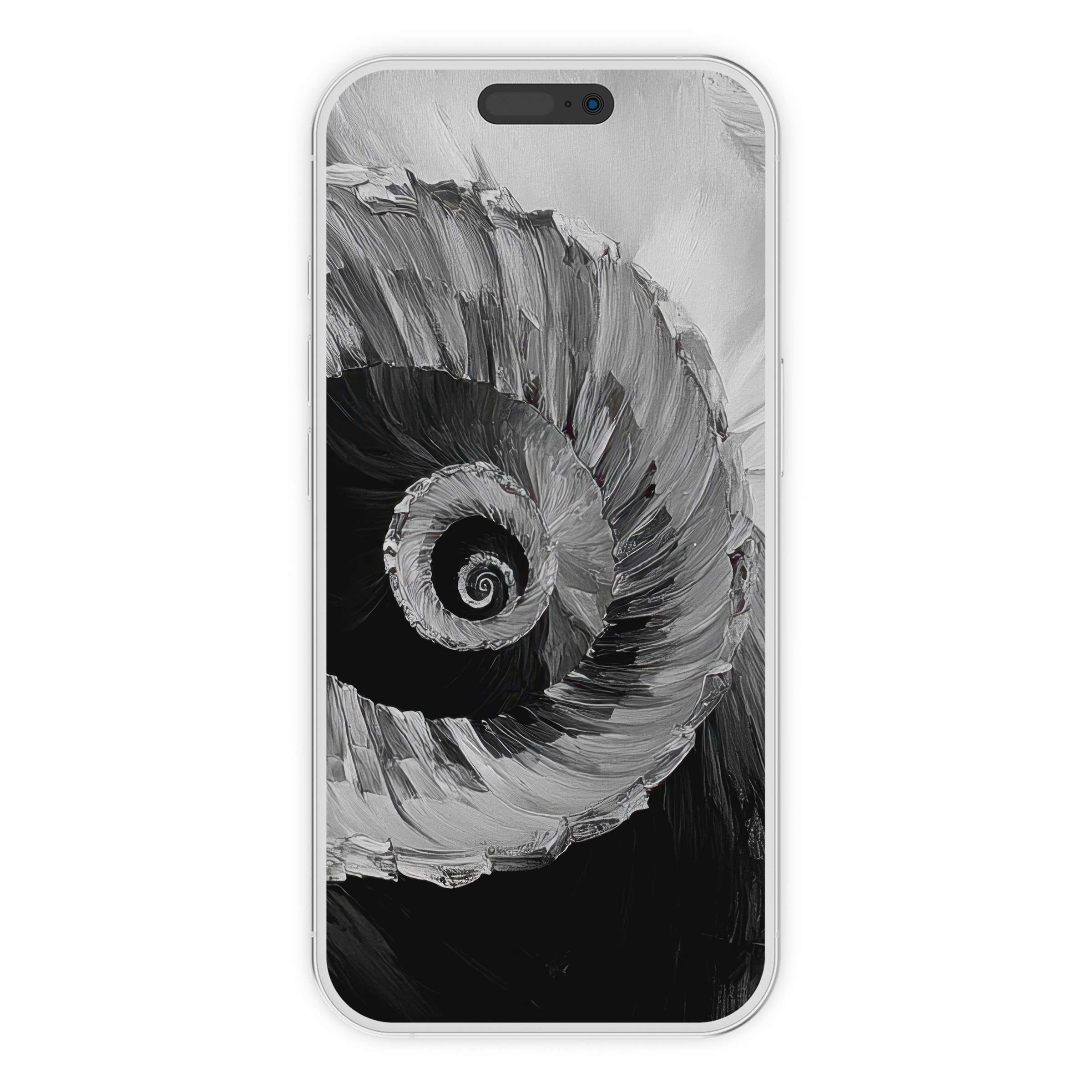 Elegant spiral black and white iPhone wallpaper adds a calming artistic background to any phone, available as digital download