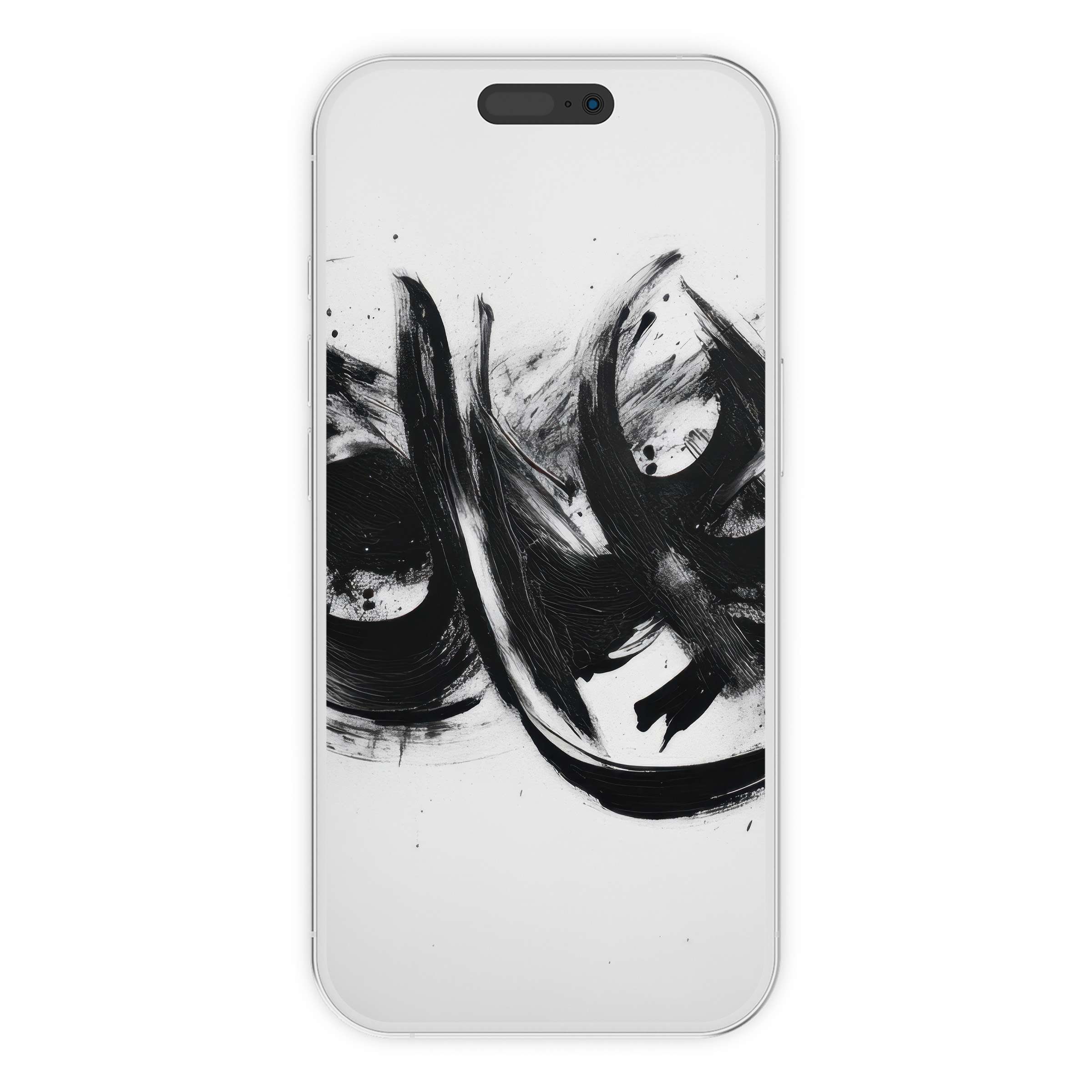 Abstract black and white iPhone wallpaper with bold brushstrokes creates an elegant digital download phone background for calm aesthetics