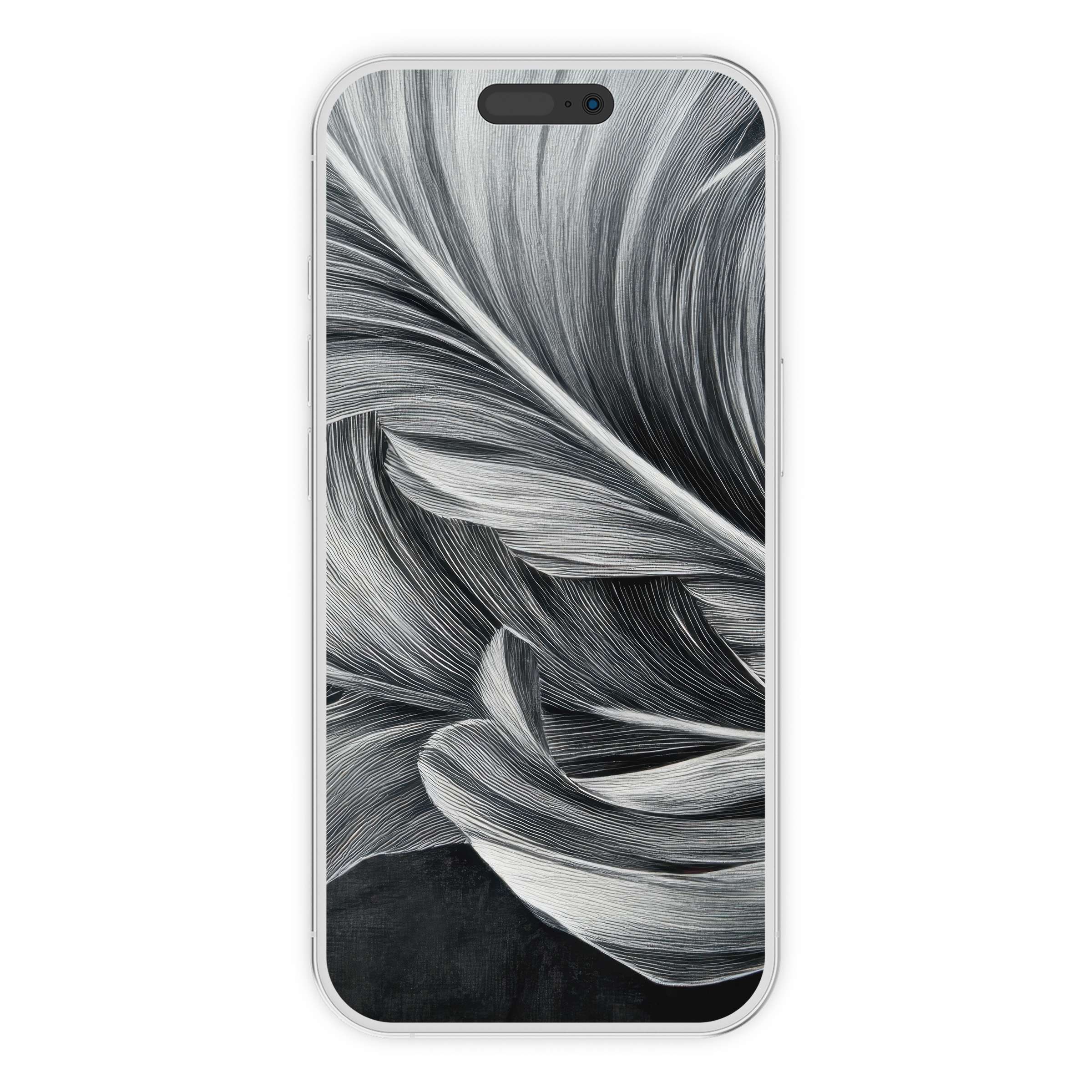 Elegant black and white iPhone wallpaper with flowing abstract lines, perfect phone background for a calm digital download experience