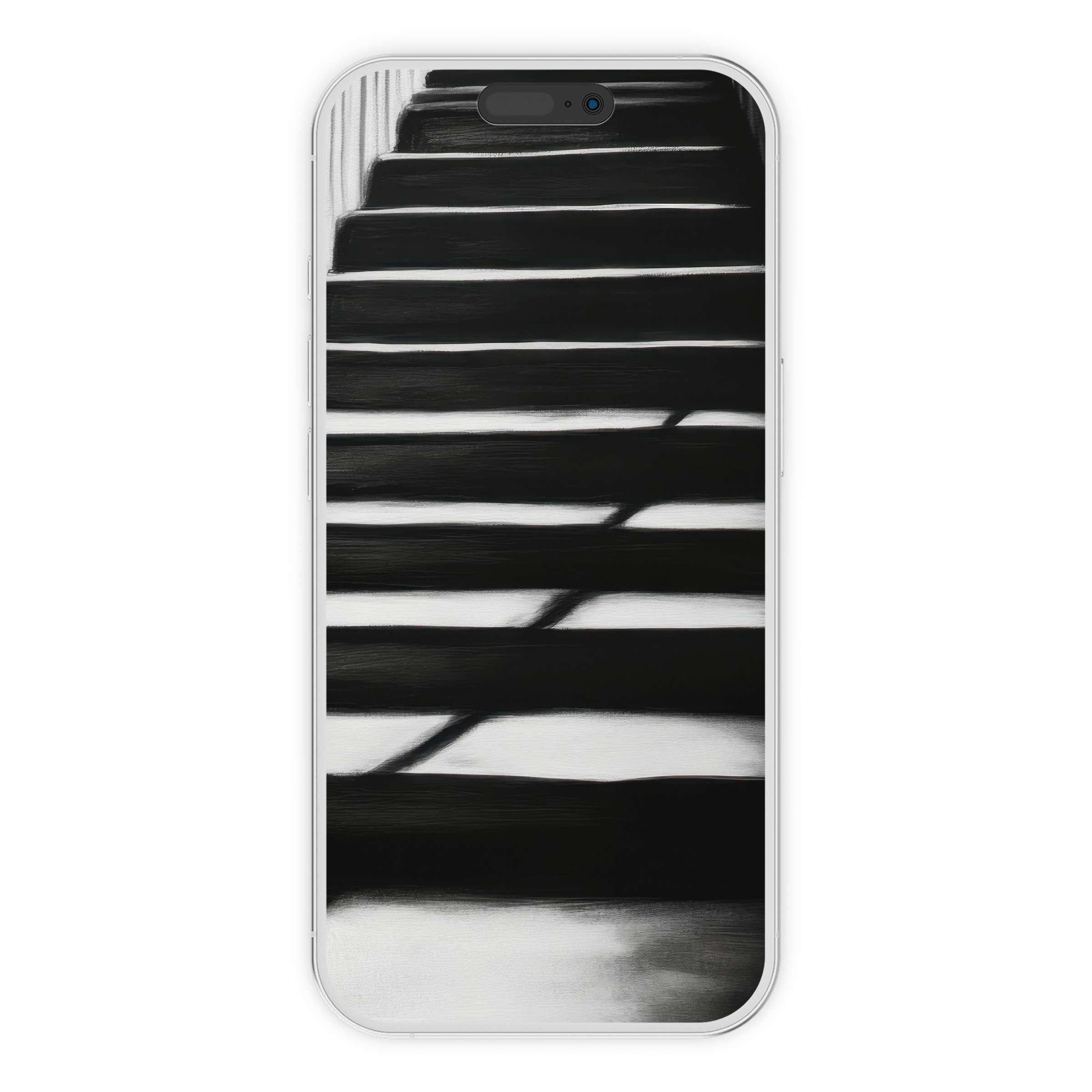 Elegant black and white iPhone wallpaper with abstract stair design for serene phone background digital download suitable for Android