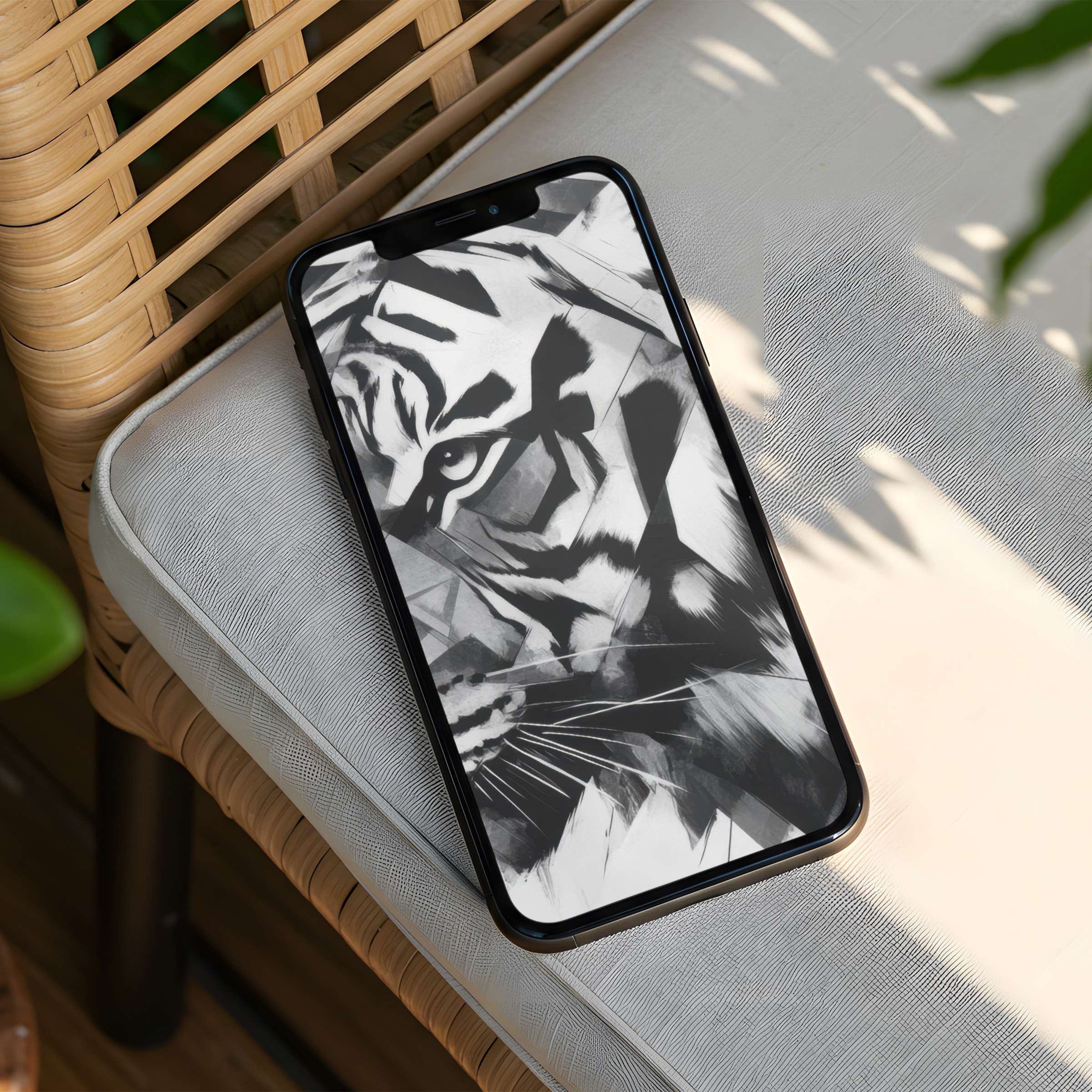 Elegant monochrome tiger art iPhone background evokes calm and inspiration instant download for any phone enhancing mindfulness