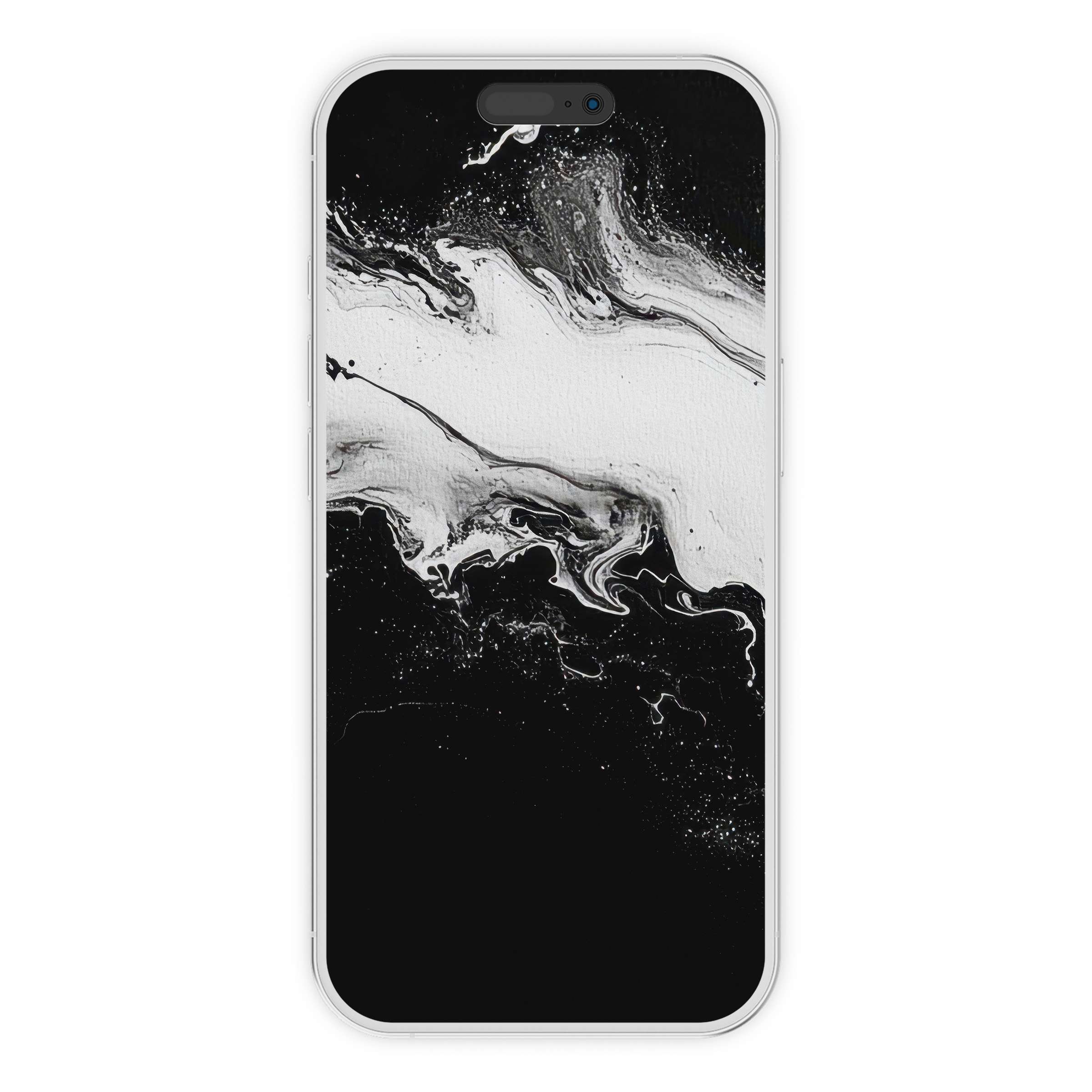 Elegant black and white iPhone wallpaper with abstract fluid textures, perfect digital download phone background for serene ambiance