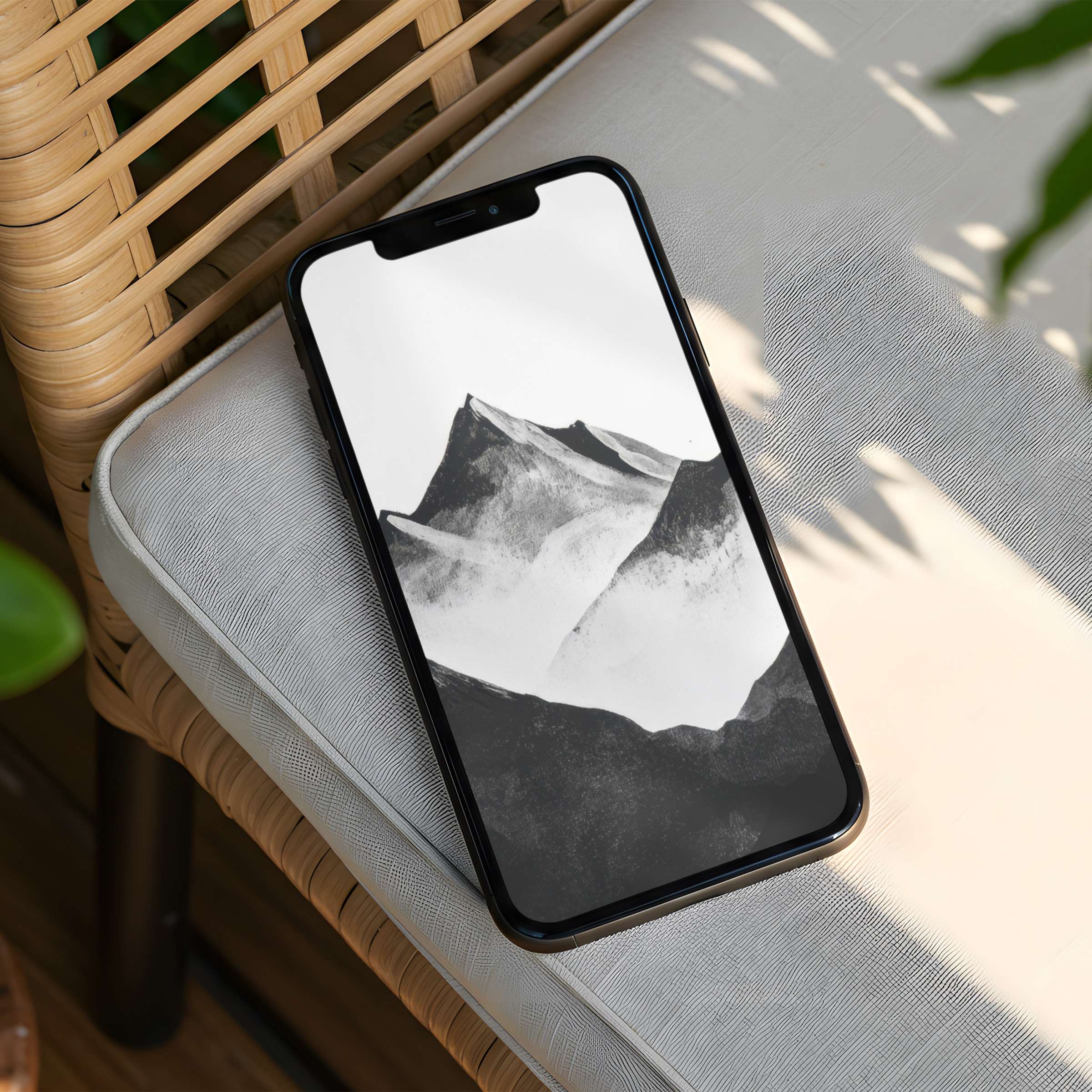 Elegant monochrome mountain art iPhone background exudes calm in natural setting perfect for instant download to your phone