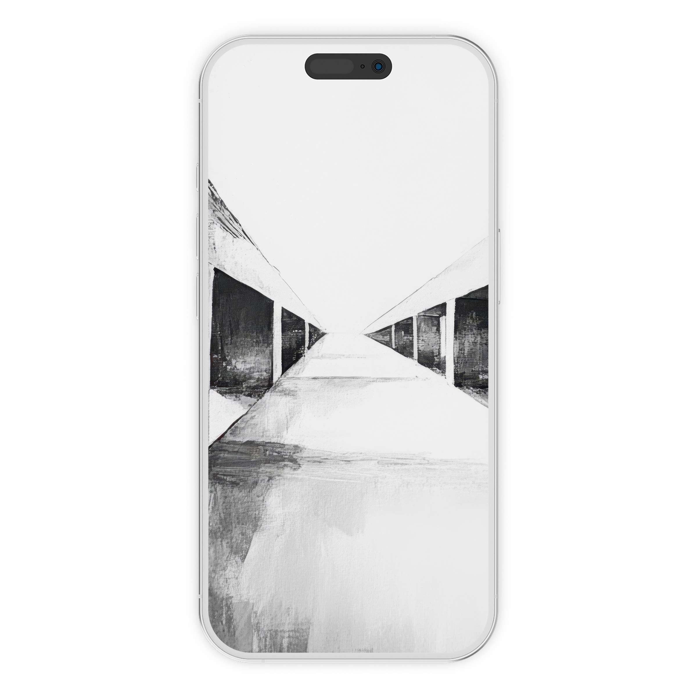 Elegant black and white iPhone wallpaper with a minimalist architectural style, perfect digital download for serene phone backgrounds
