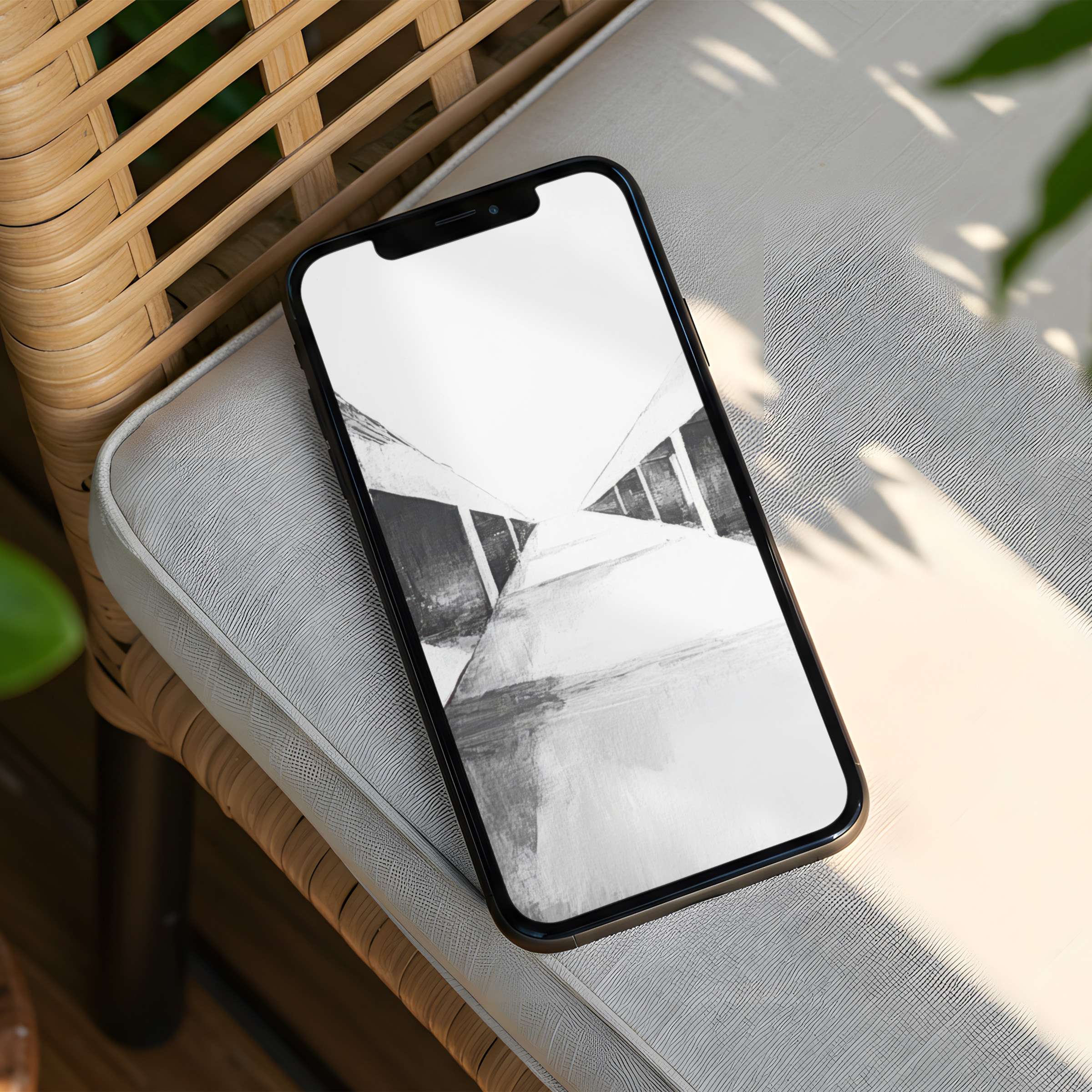 Black and white abstract art iPhone background on a sleek phone inspires calm and elegance instant download for mindful design