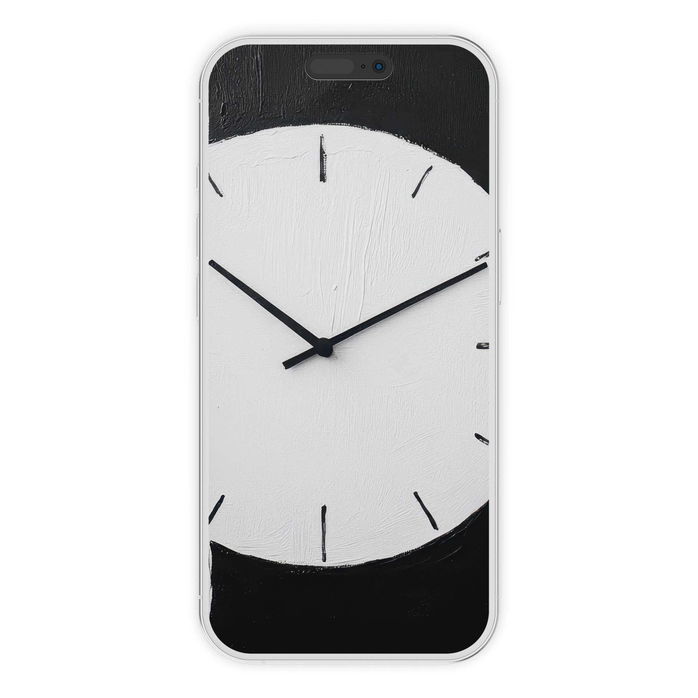 Elegant black and white iPhone wallpaper featuring abstract clock design, perfect digital download for a serene phone background
