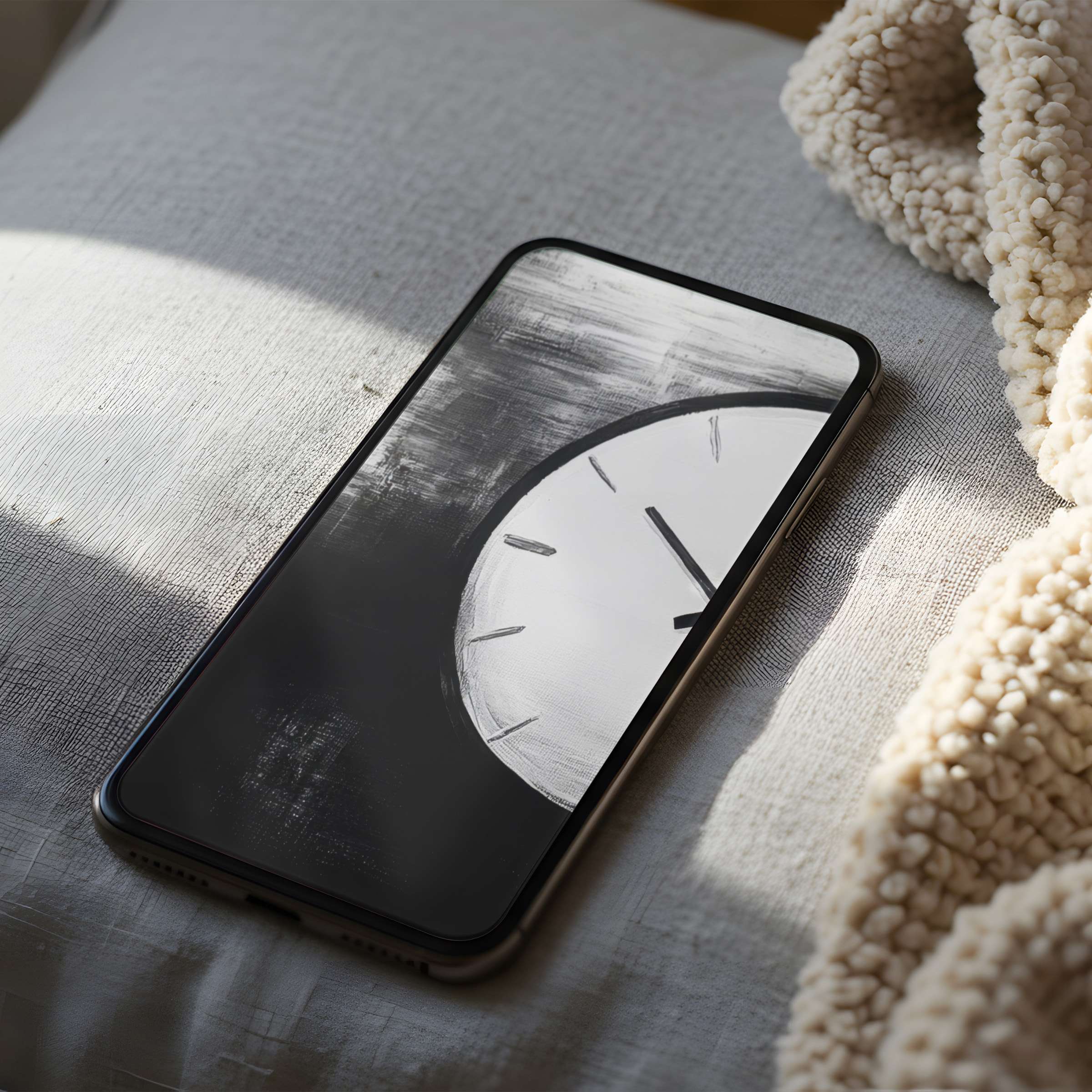 Luxurious black and white abstract clock design phone wallpaper for iPhone and Android captures elegance and tranquility in high resolution