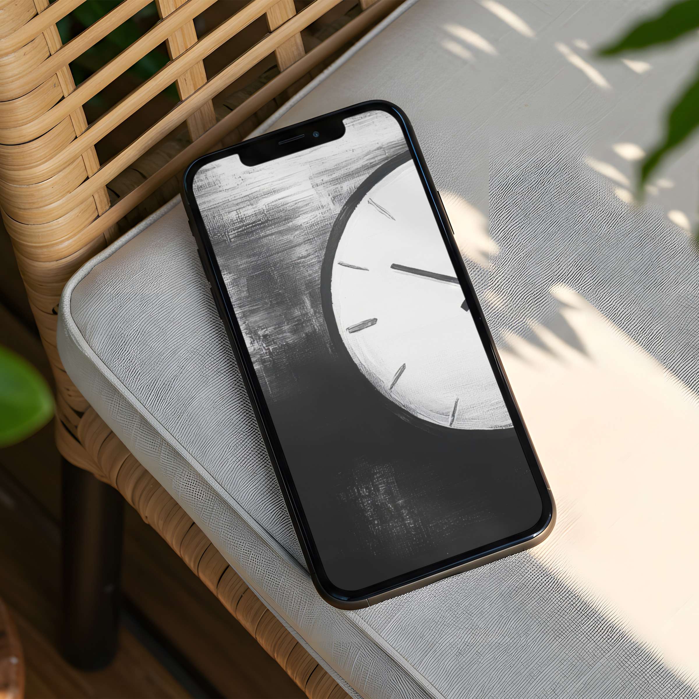 Elegant monochrome clock design as an iPhone background brings calm inspiration to any phone instant download for design lovers