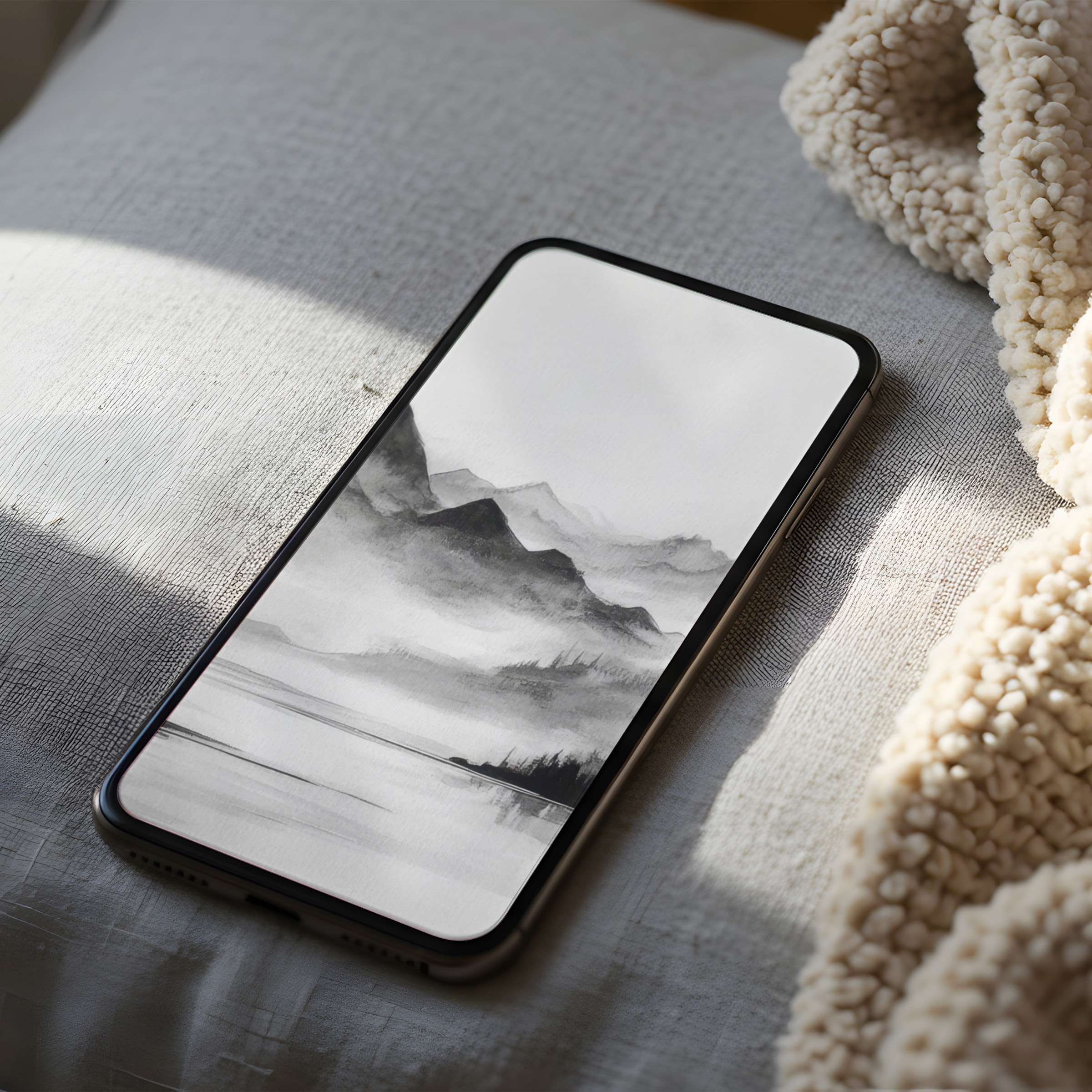 Elegant black and white mountain landscape phone wallpaper inspires tranquility curated for high resolution iPhone and Android digital download