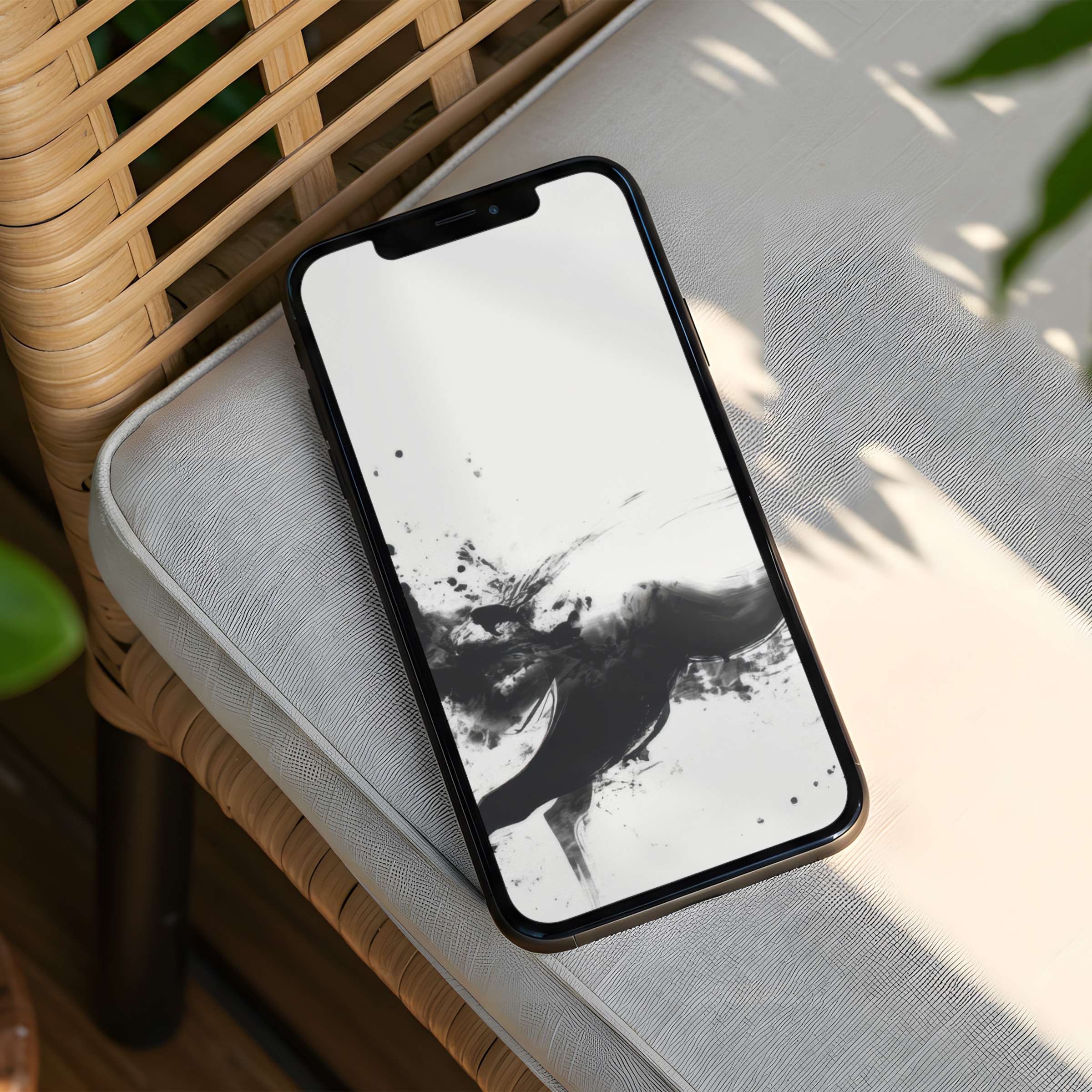 Elegant black and white ink design iPhone background, perfect for instant download to inspire calm and mindfulness on any phone