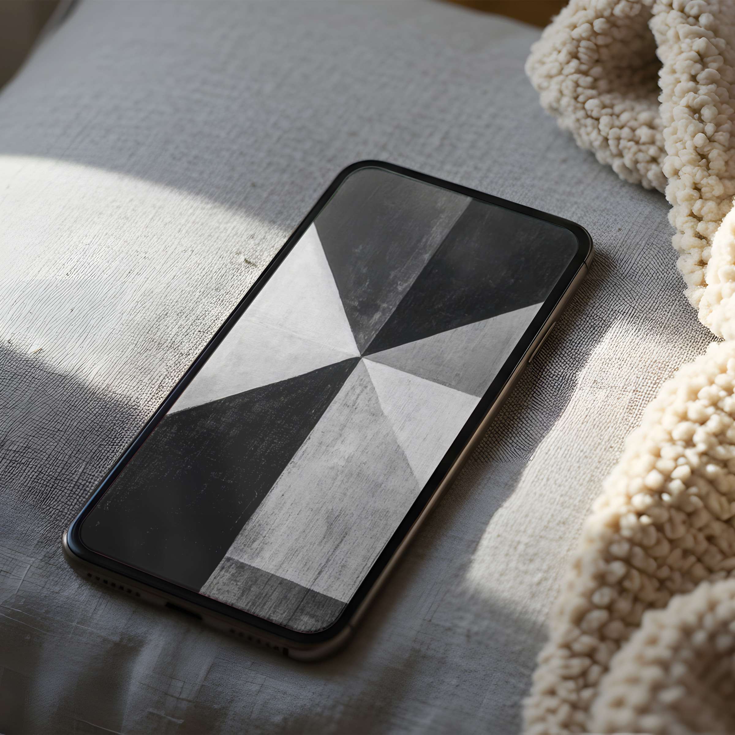 Monochrome geometric phone wallpaper on iPhone exudes modern elegance enhances calm in high-resolution digital download suitable for android