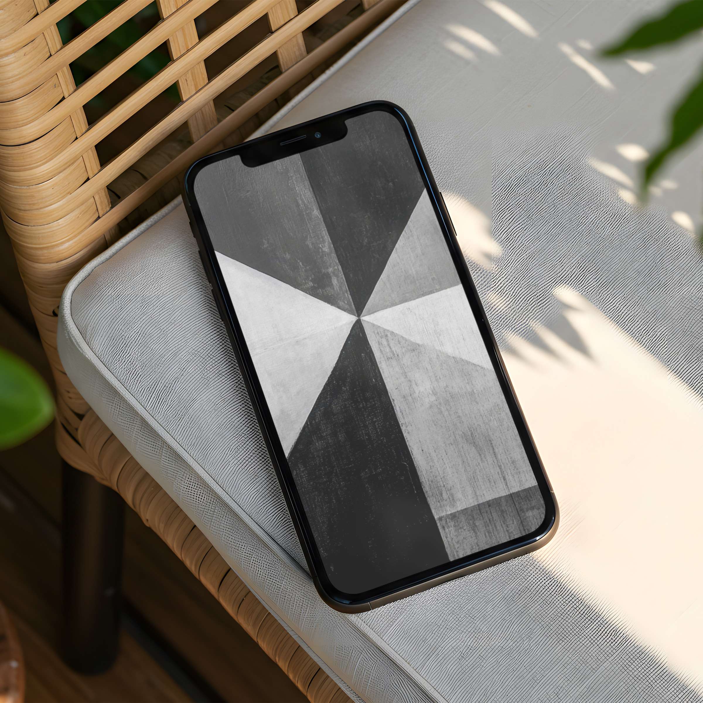 Elegant monochrome abstract iPhone background on woven chair radiates calm and inspiration instant download perfect for any phone