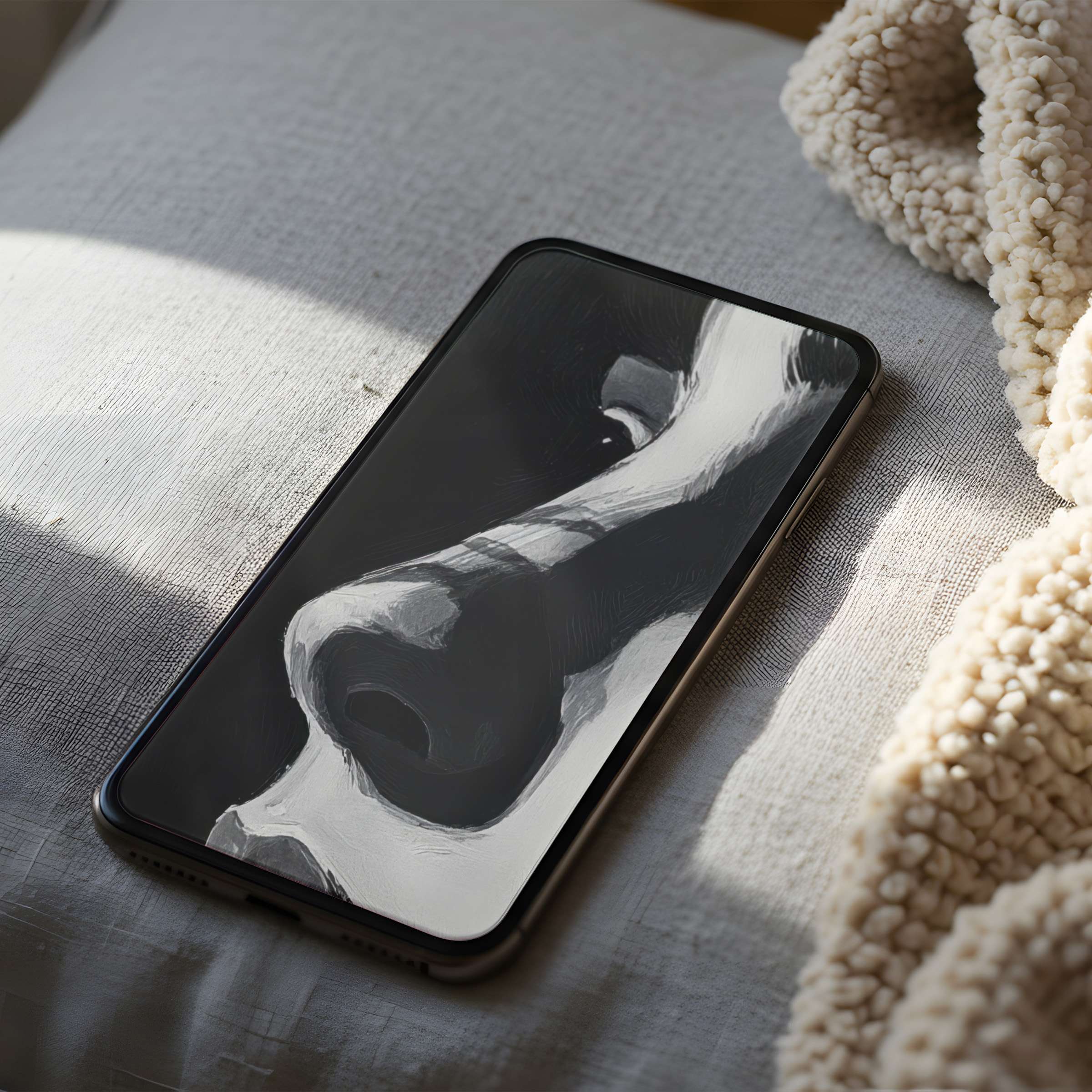 Elegant grayscale abstract phone wallpaper showcasing a modern art motif in high resolution for iPhone and Android digital download