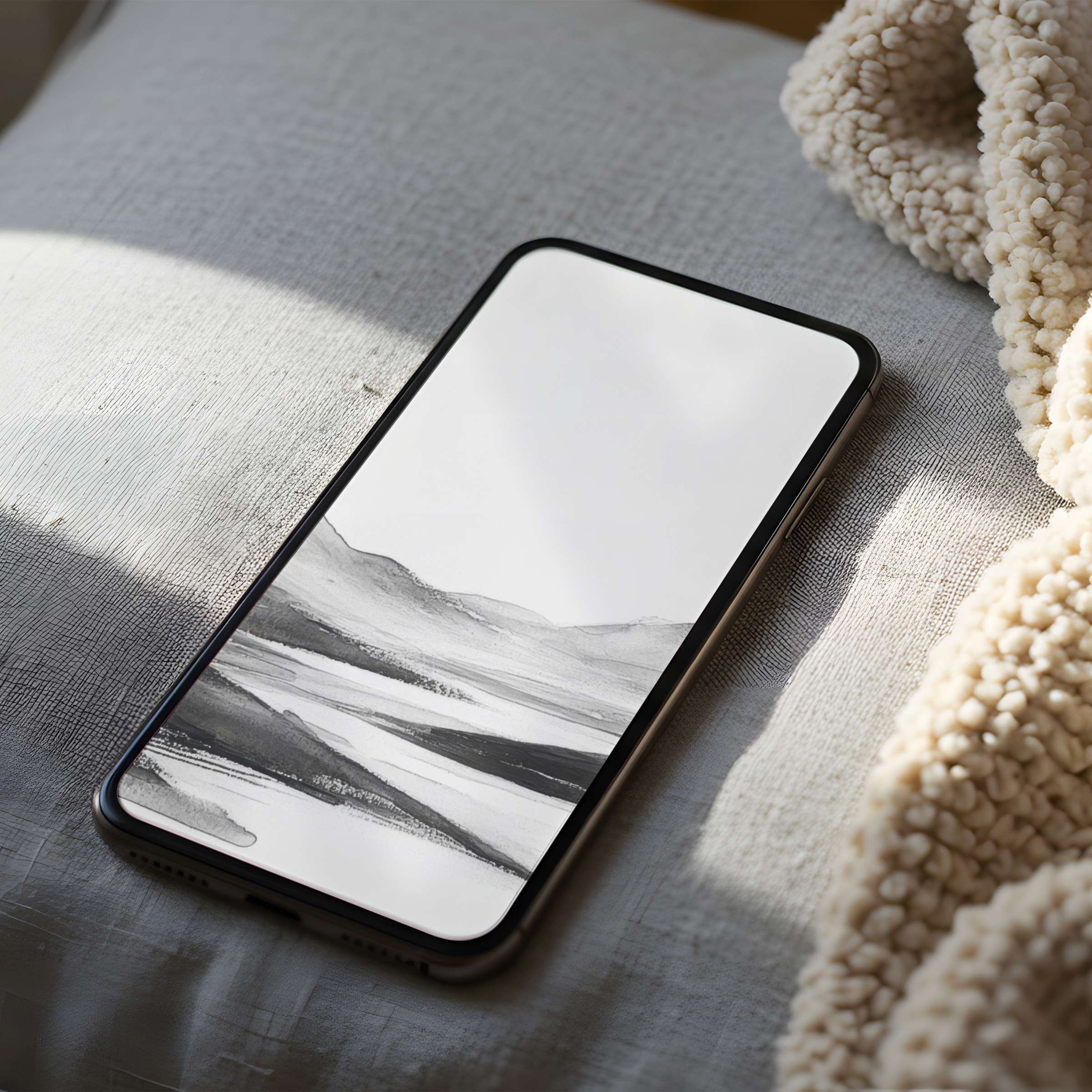 Elevate your space with this serene monochrome phone wallpaper, perfect for iPhone and Android, offering high-resolution digital tranquility
