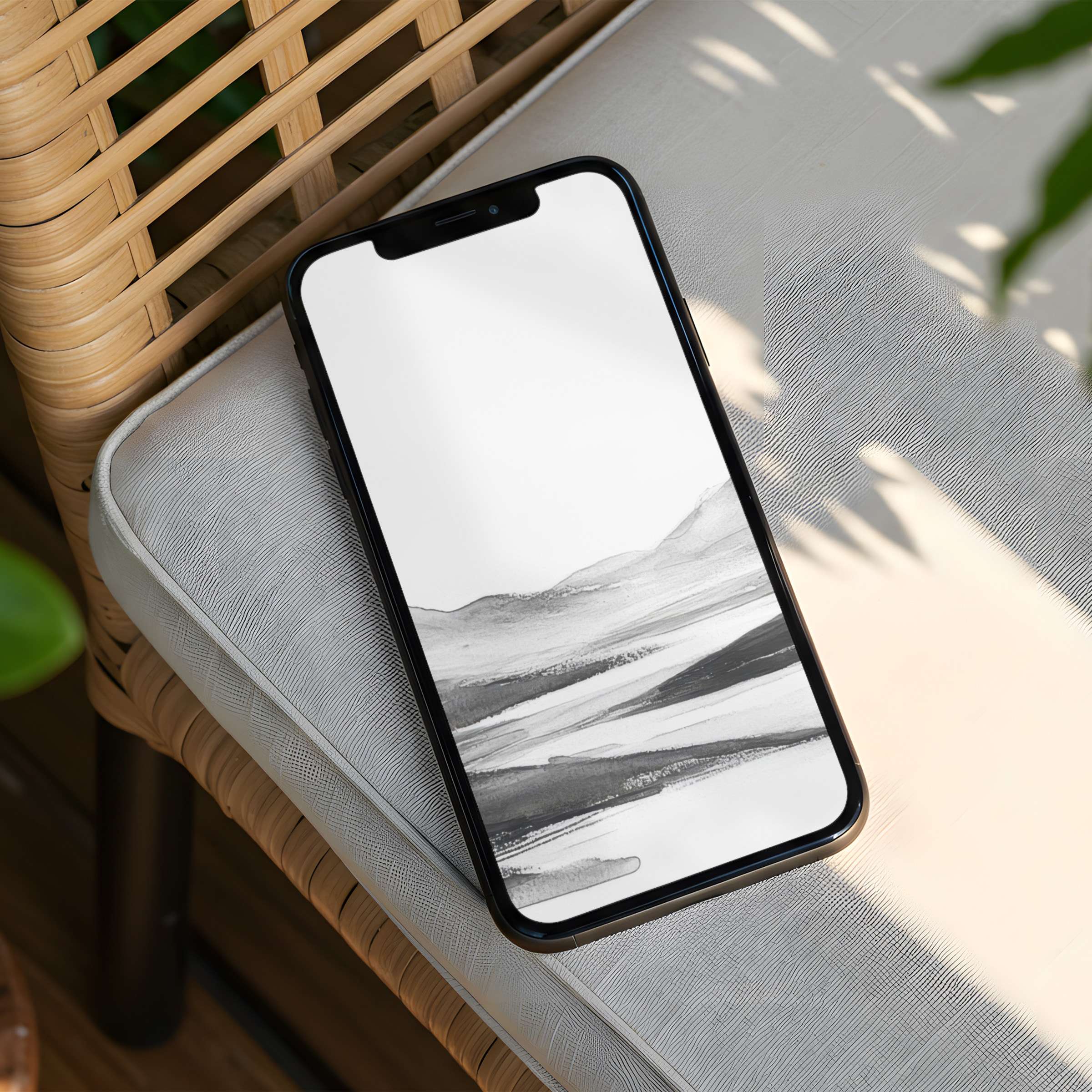 Elegant black and white abstract landscape iPhone background for instant download brings calm inspiration to any phone user
