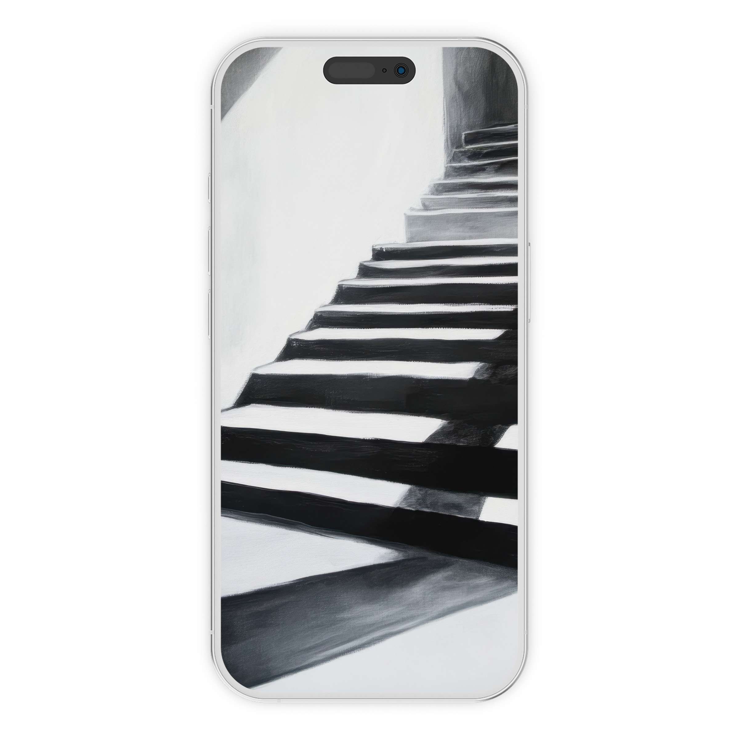 Stylish black and white iPhone wallpaper capturing abstract staircase design for tranquil phone background digital download