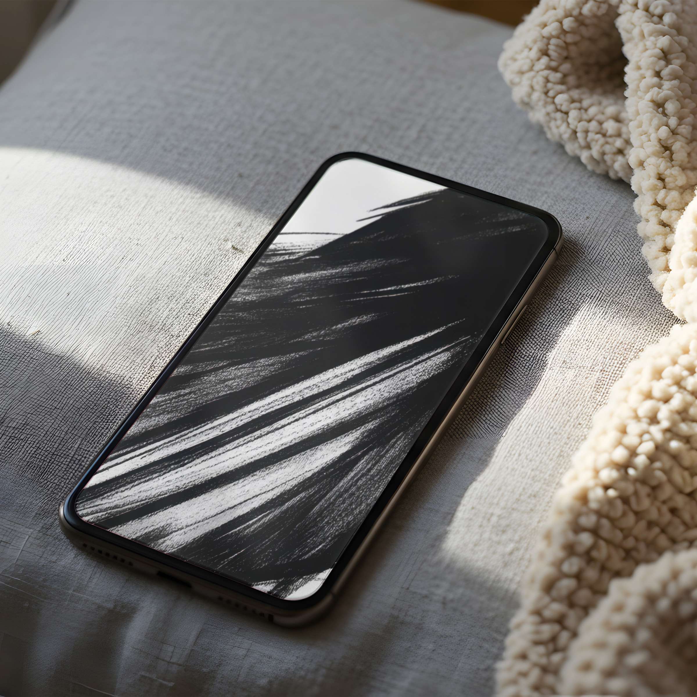 Elegant black and white phone wallpaper featuring abstract brush strokes on a high resolution screen for iPhone and Android users